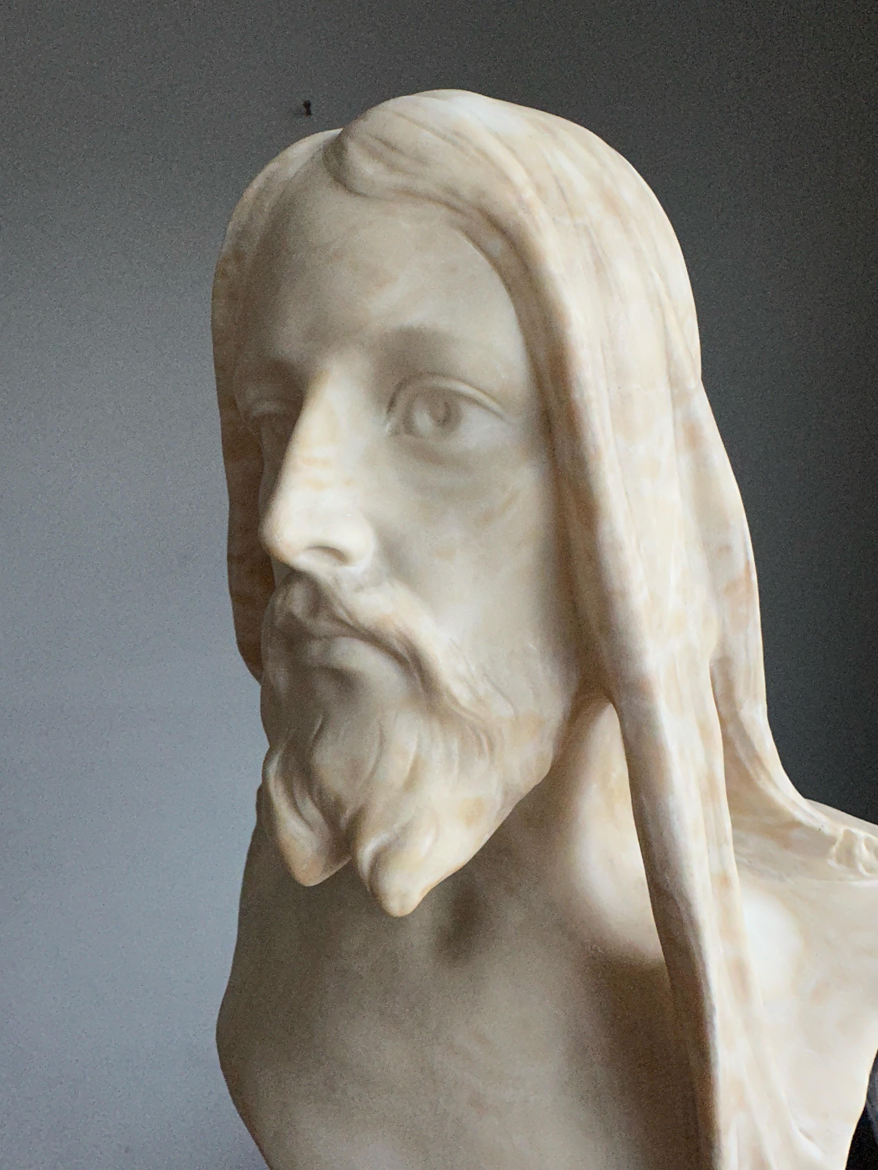 Antique, Early 1900 Large Hand Carved Alabaster Sculpture / Bust of Jesus Christ For Sale 7