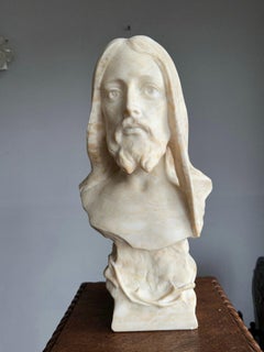 Antique, Early 1900 Large Hand Carved Alabaster Sculpture / Bust of Jesus Christ