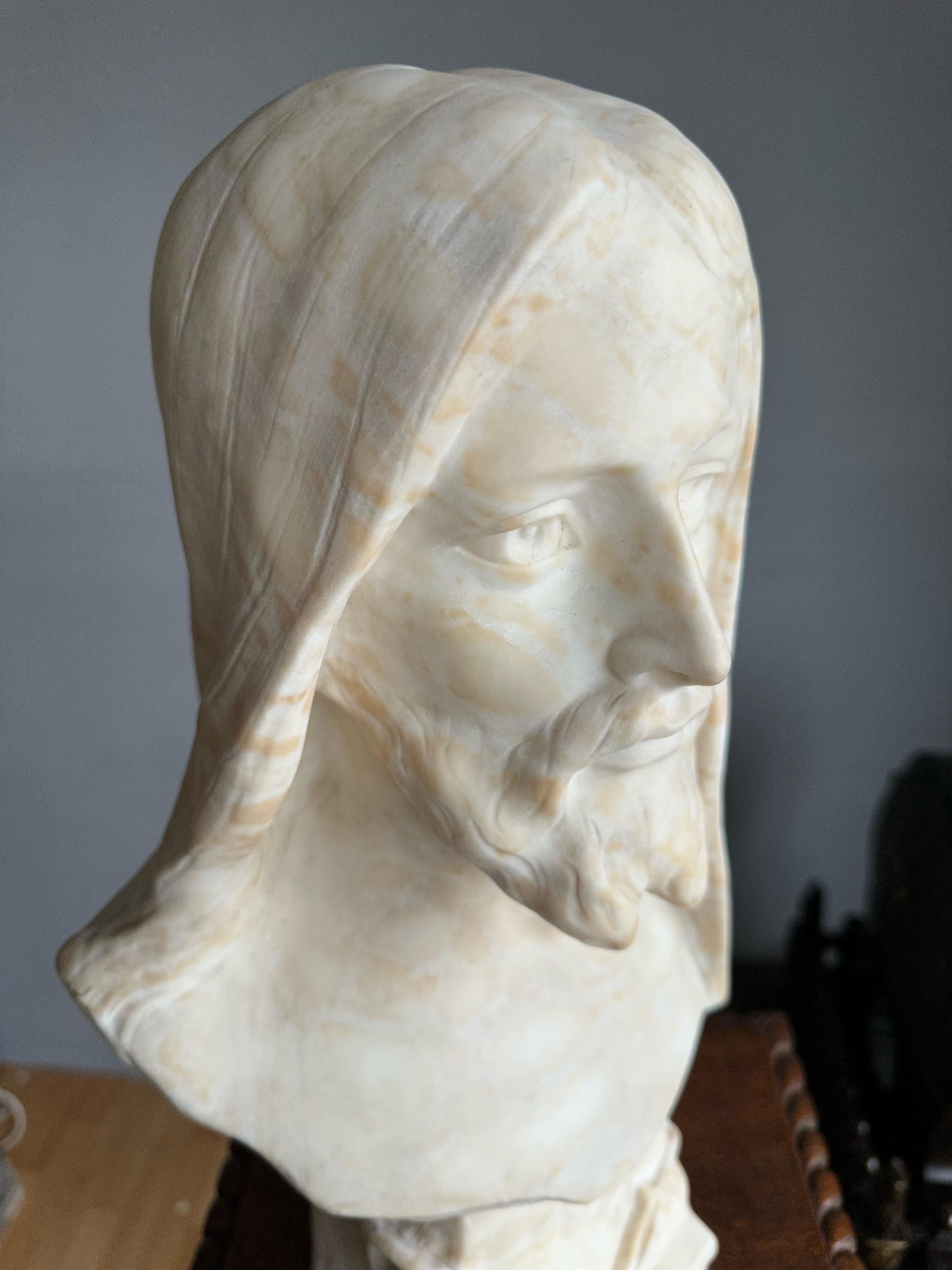 Italian Antique, Early 1900 Large Hand Carved Alabaster Sculpture / Bust of Jesus Christ For Sale