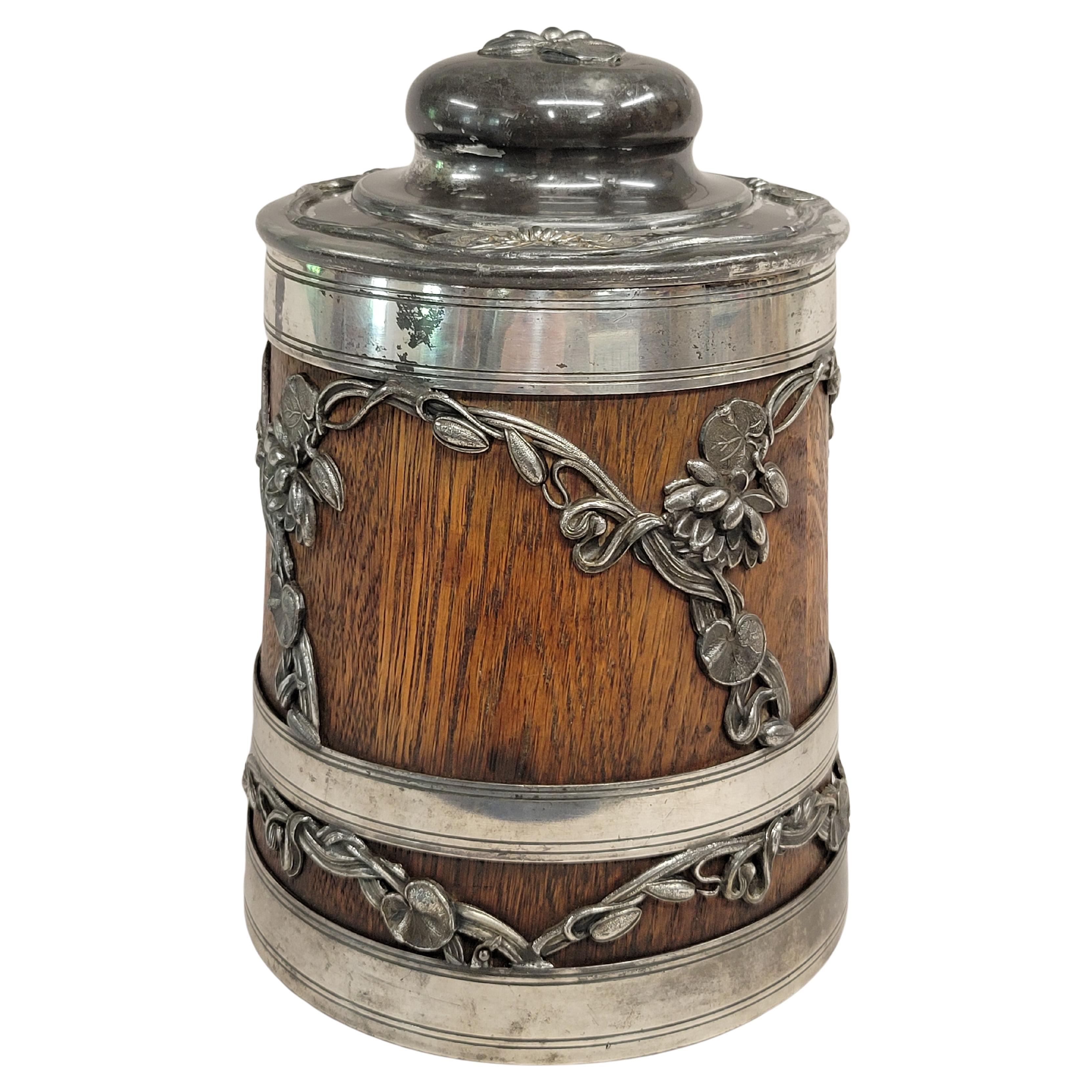 Antike frühe 1900er Jugendstil St. Louis Silver Co. Eiskübel aus Eiche und Silber im Angebot