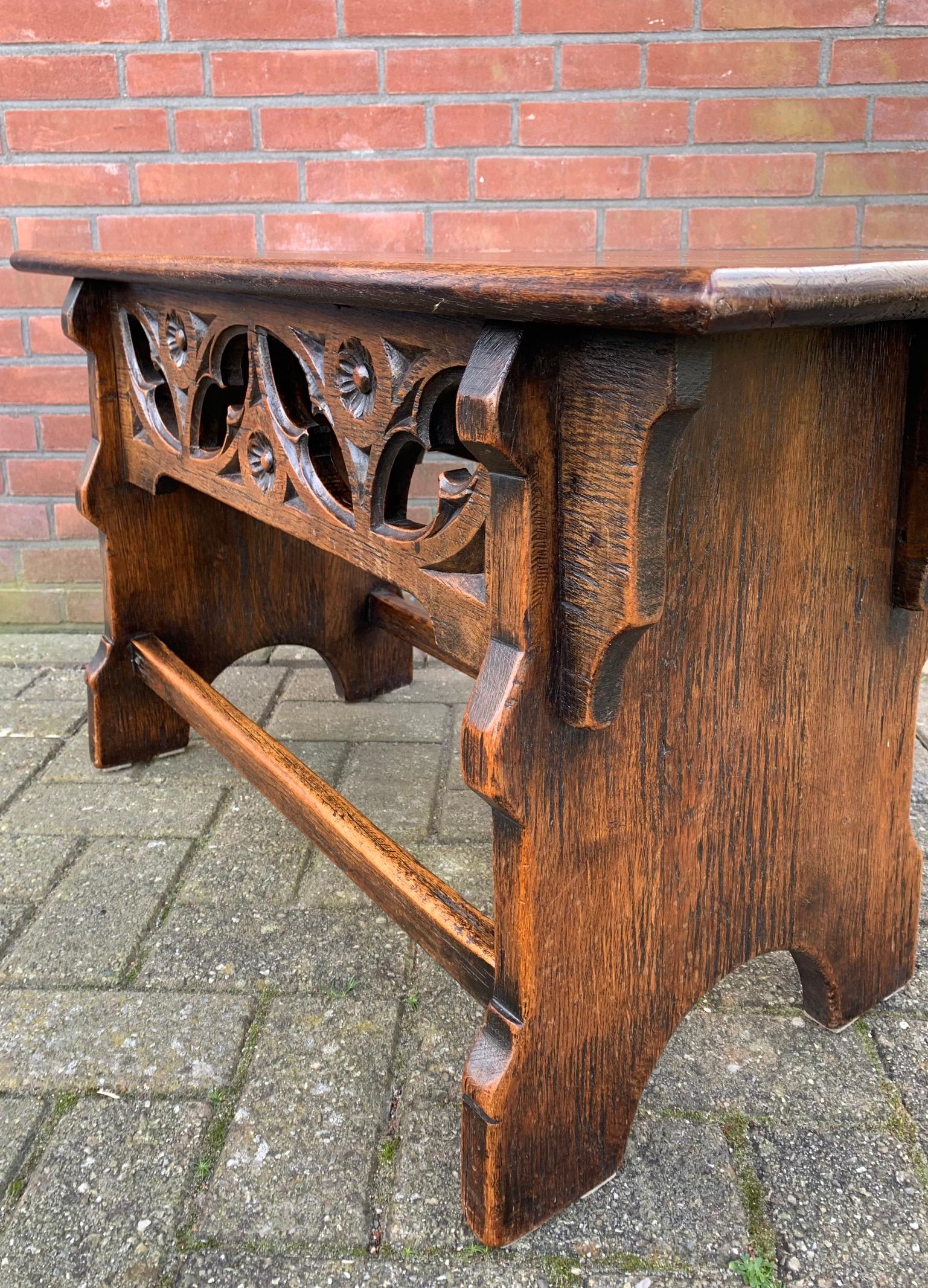Antique Early 1900s Gothic Revival Stool or Table with Hand Carved Elements For Sale 8