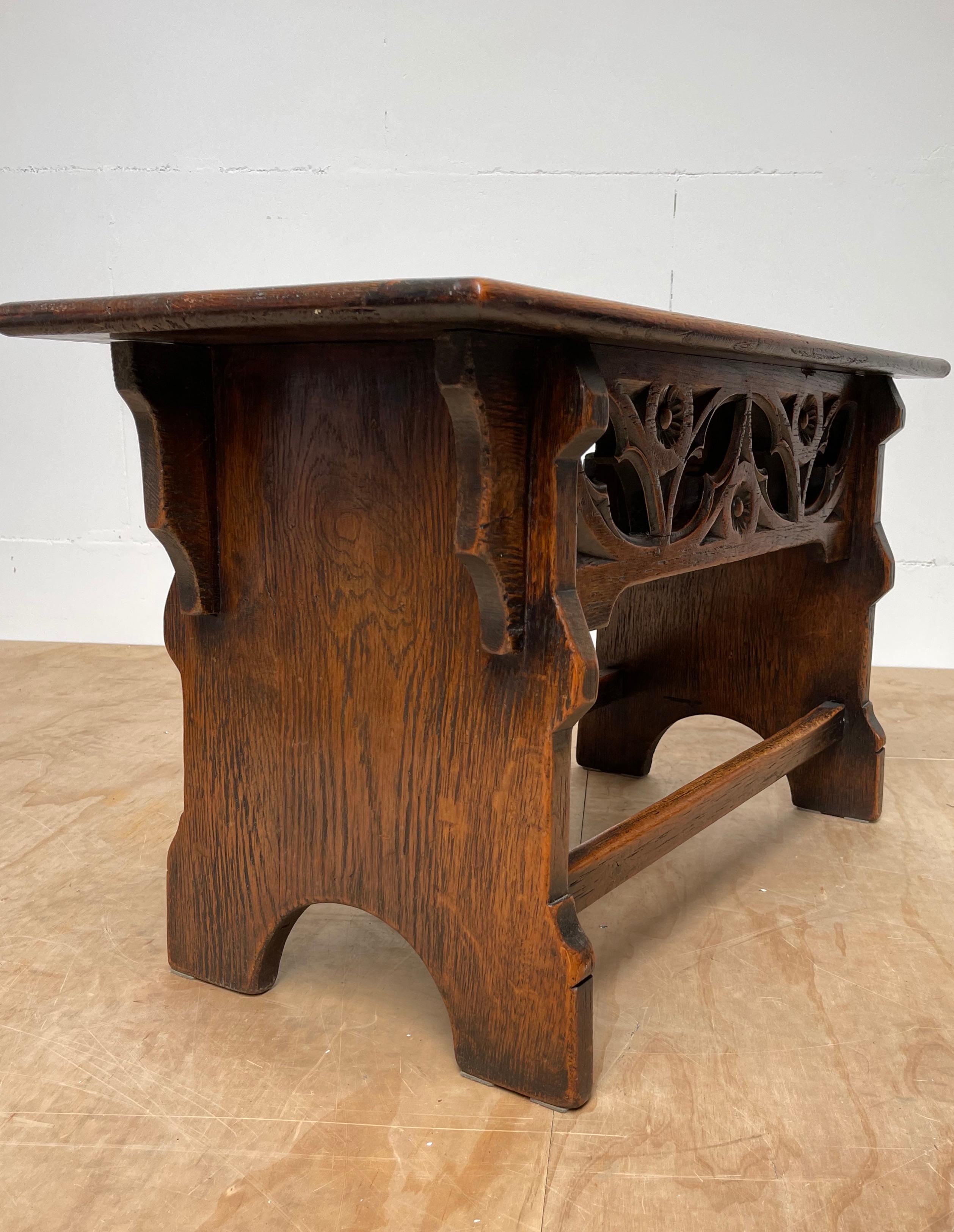 19th Century Antique Early 1900s Gothic Revival Stool or Table with Hand Carved Elements For Sale