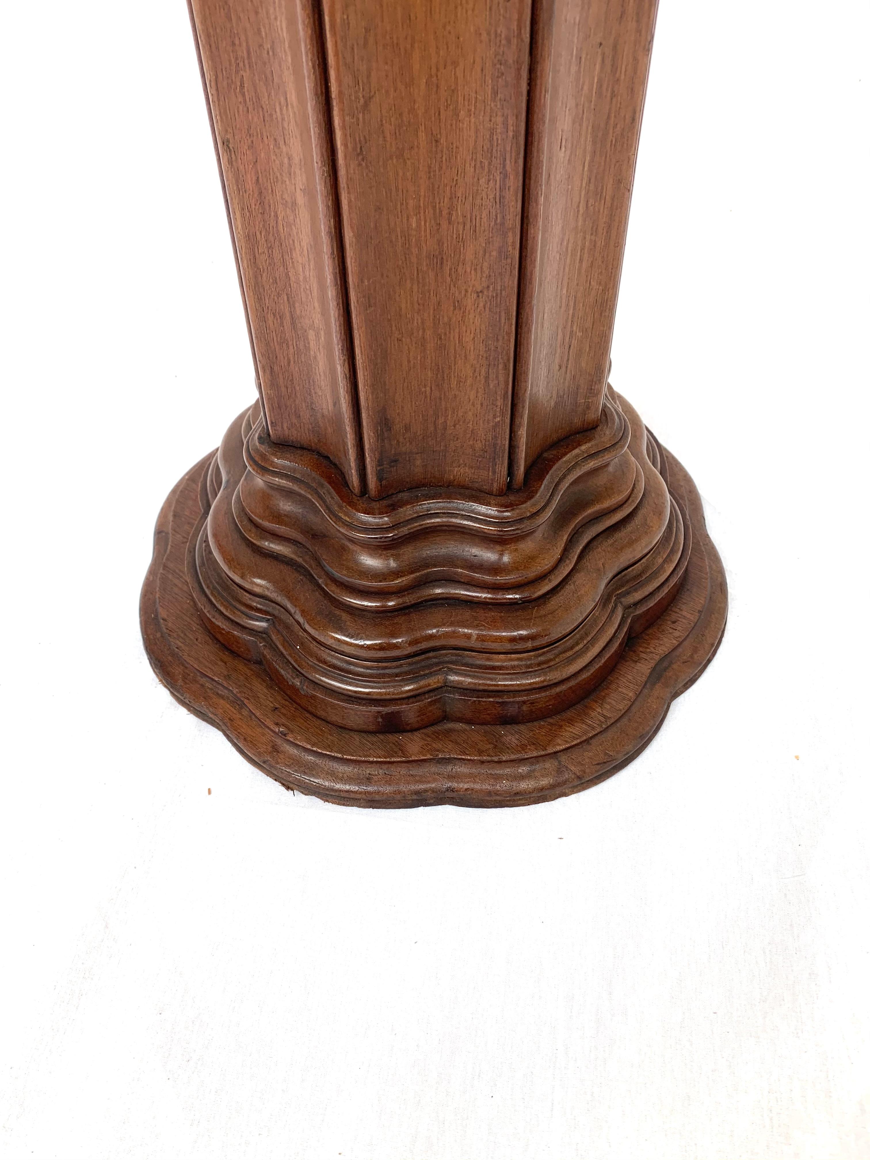 Antique Early 1900s Hand Carved Mahogany Wooden Layered Pedestal Display Stand 1