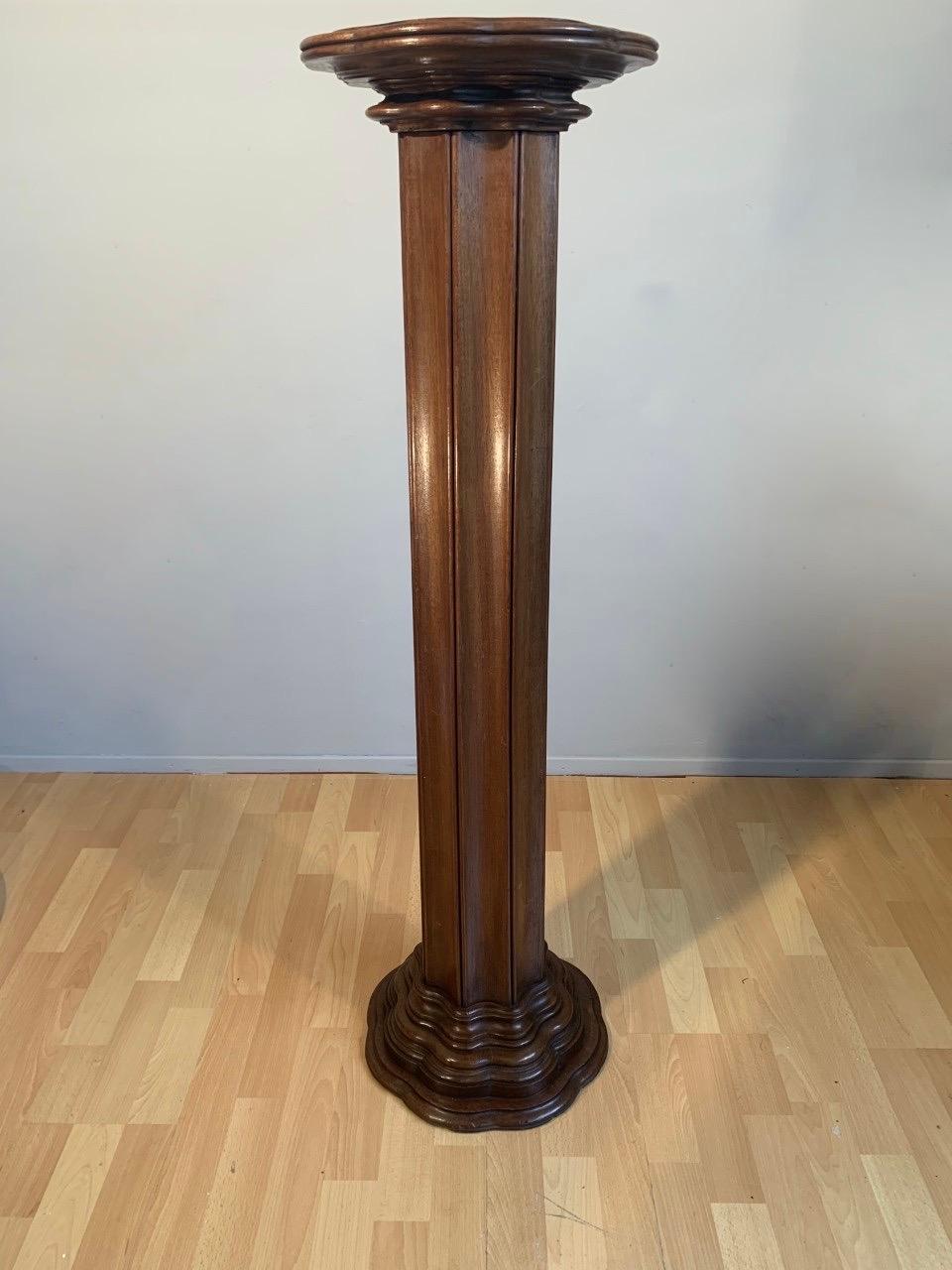 Antique Early 1900s Hand Carved Mahogany Wooden Layered Pedestal Display Stand 4