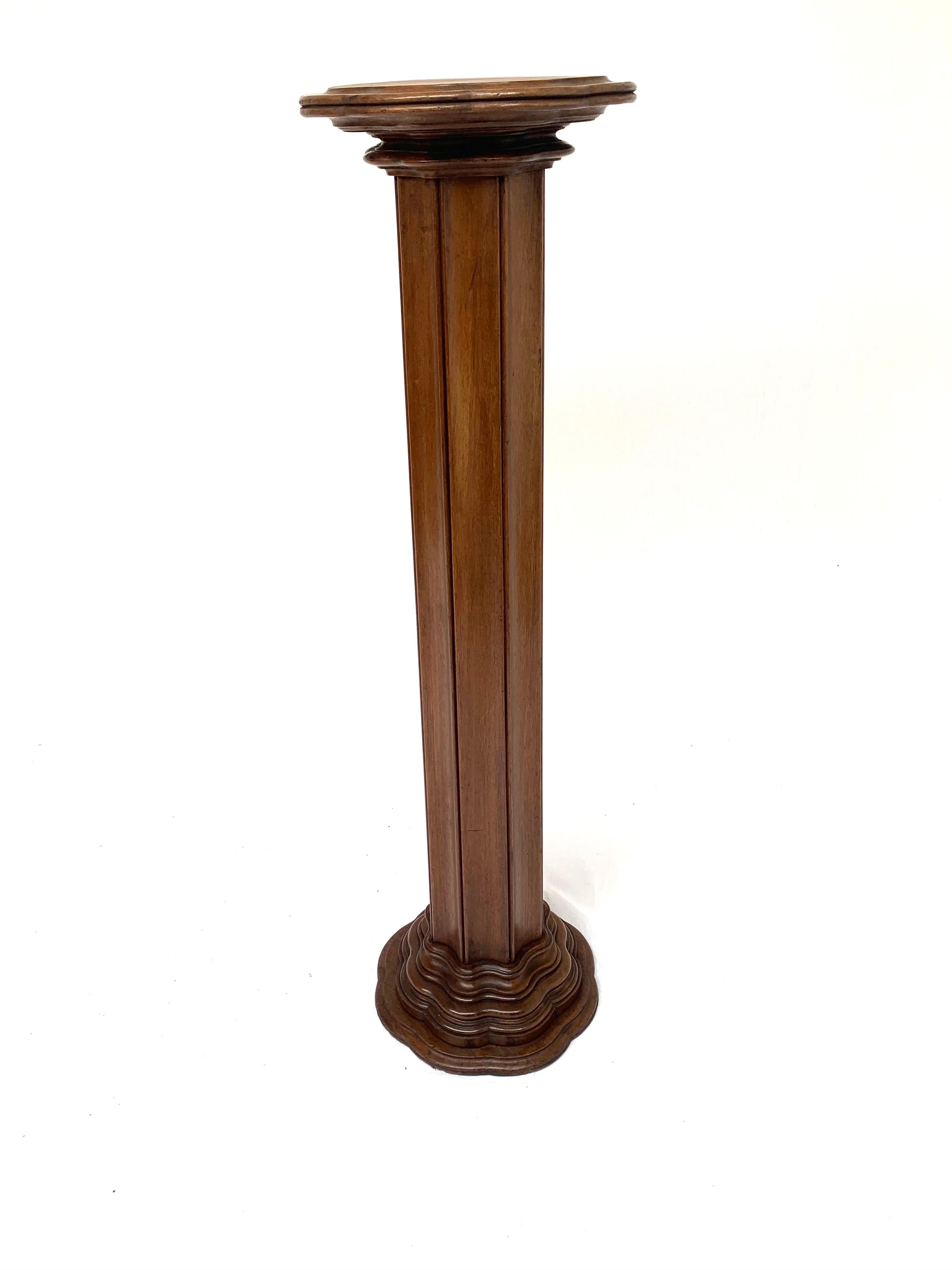 Antique Early 1900s Hand Carved Mahogany Wooden Layered Pedestal Display Stand 7