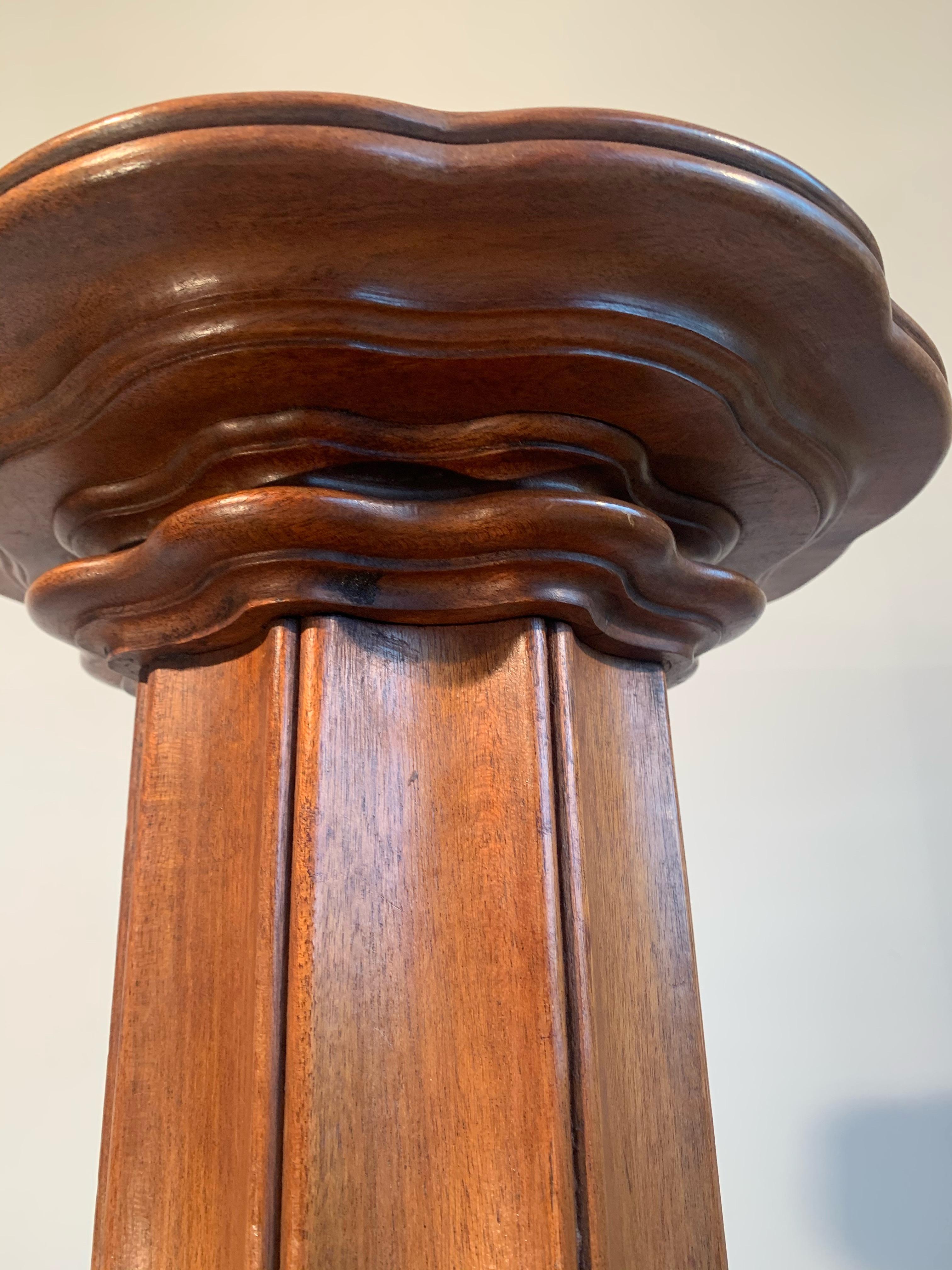 Antique Early 1900s Hand Carved Mahogany Wooden Layered Pedestal Display Stand 8