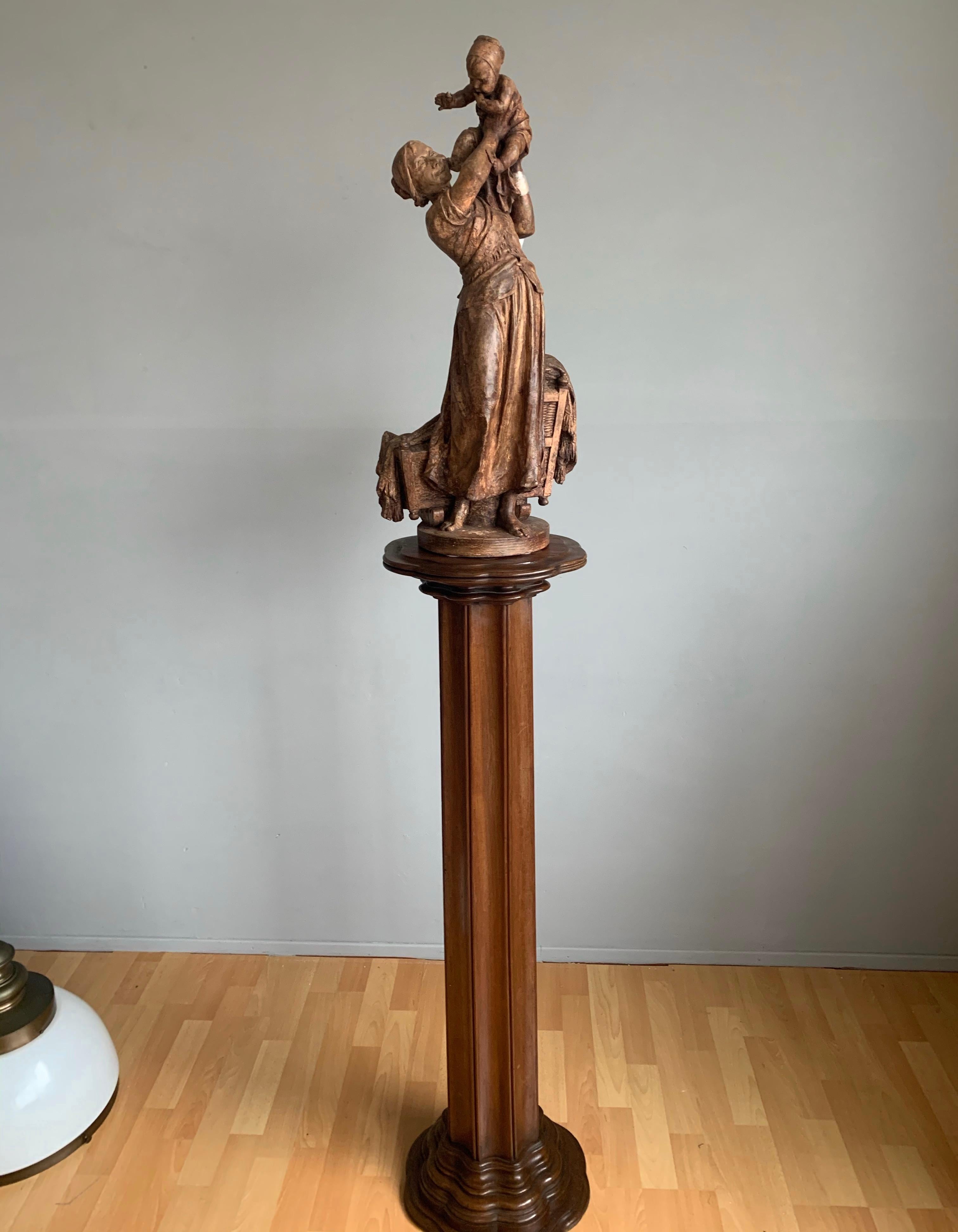 Antique Early 1900s Hand Carved Mahogany Wooden Layered Pedestal Display Stand 9