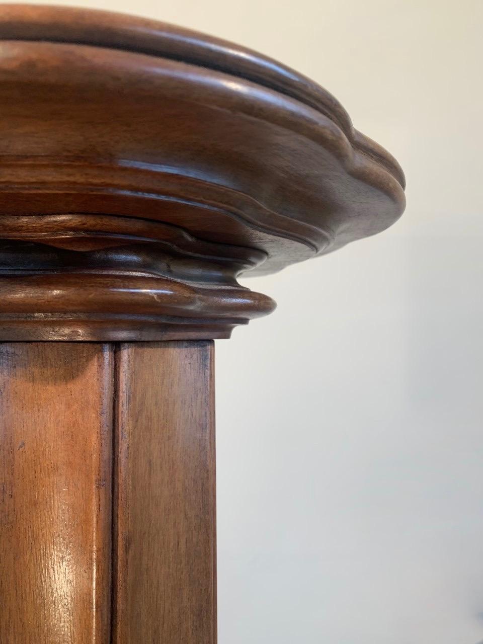 Arts and Crafts Antique Early 1900s Hand Carved Mahogany Wooden Layered Pedestal Display Stand