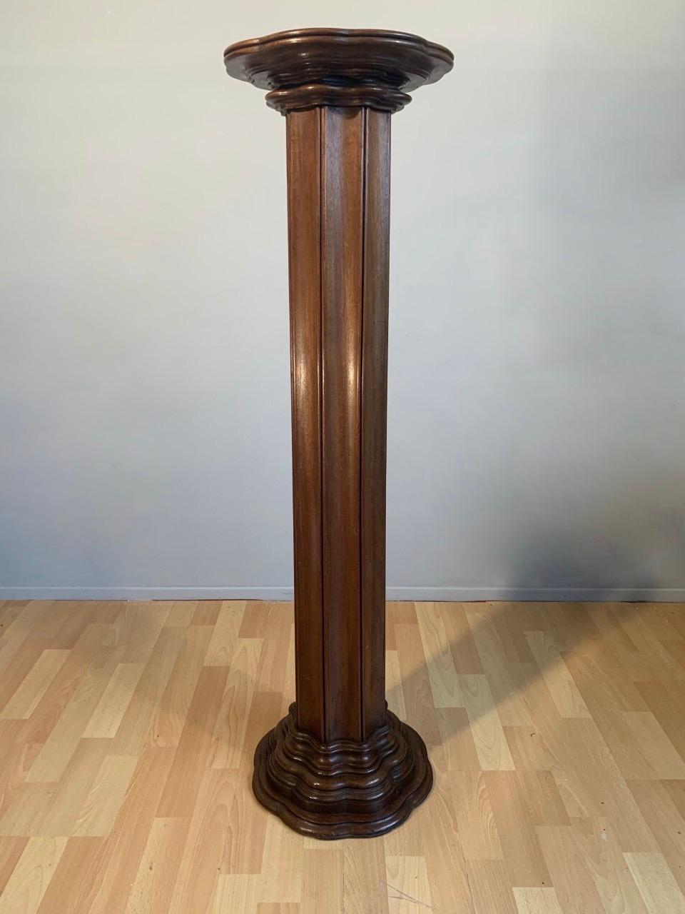 French Antique Early 1900s Hand Carved Mahogany Wooden Layered Pedestal Display Stand