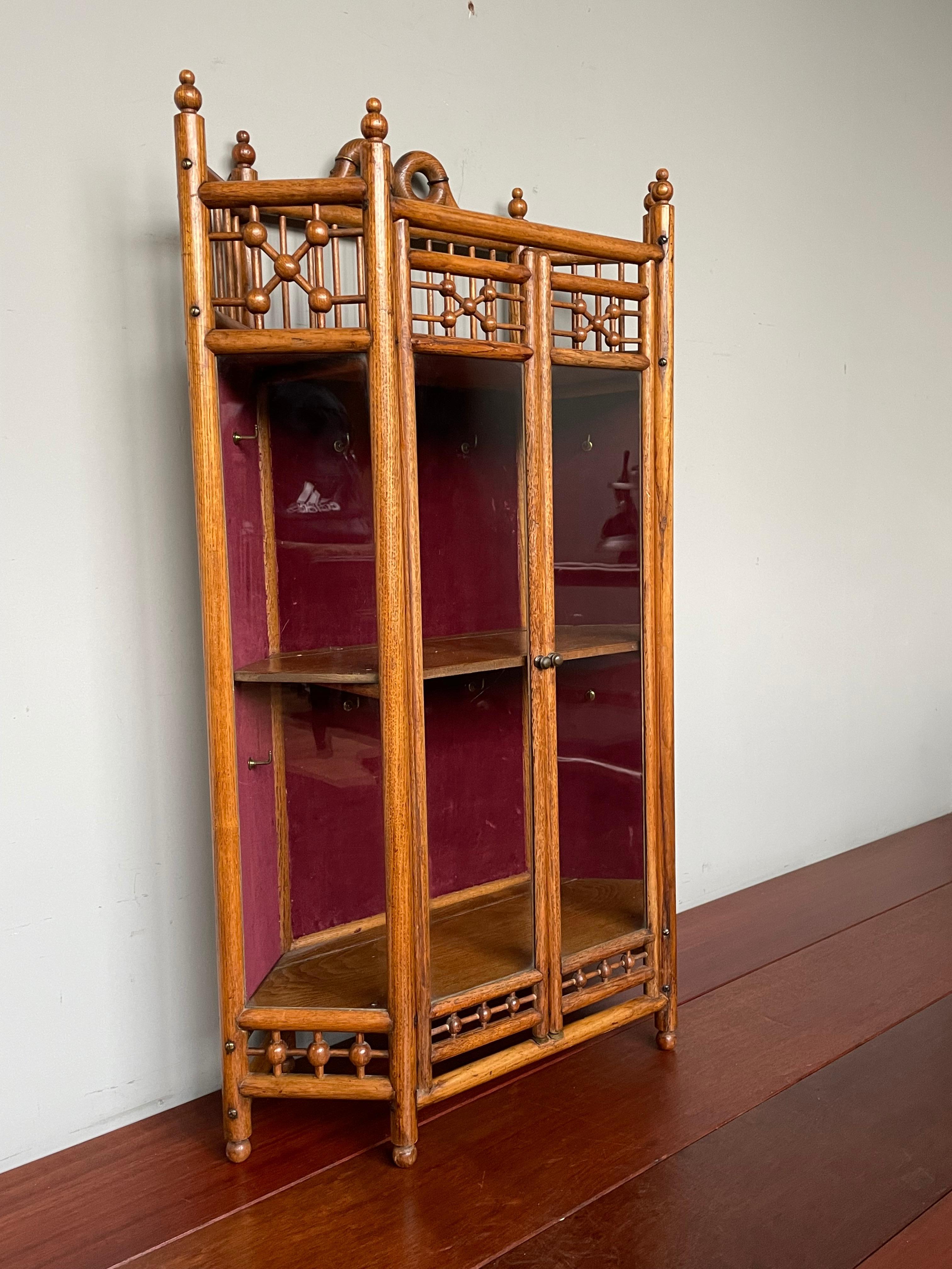 Antique Early 1900s, Handmade Arts & Crafts Oak and Glass Wall Display Cabinet 4