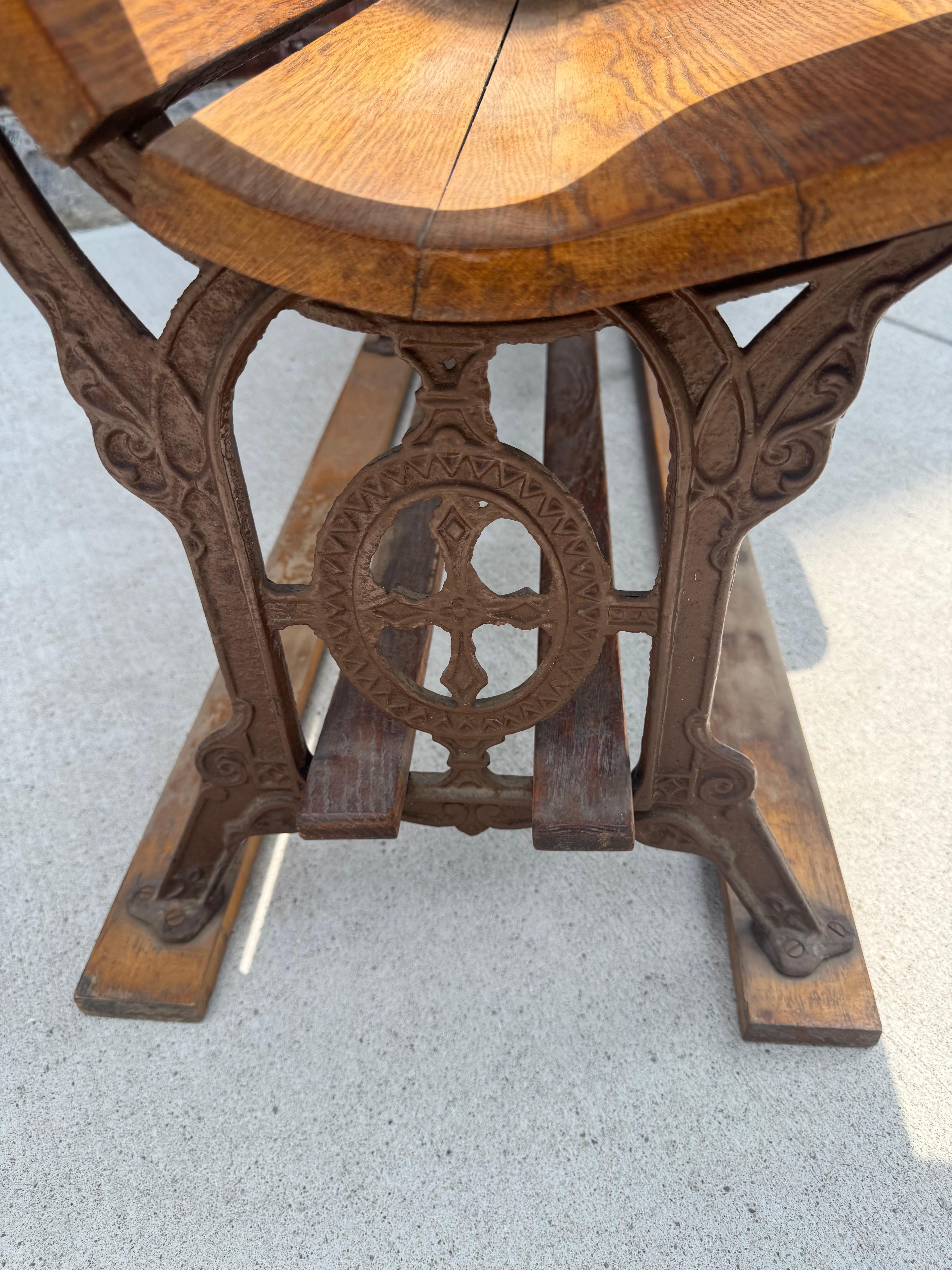 Antique early 1900's Industrial Wood &  Cast Iron School House Bench For Sale 5