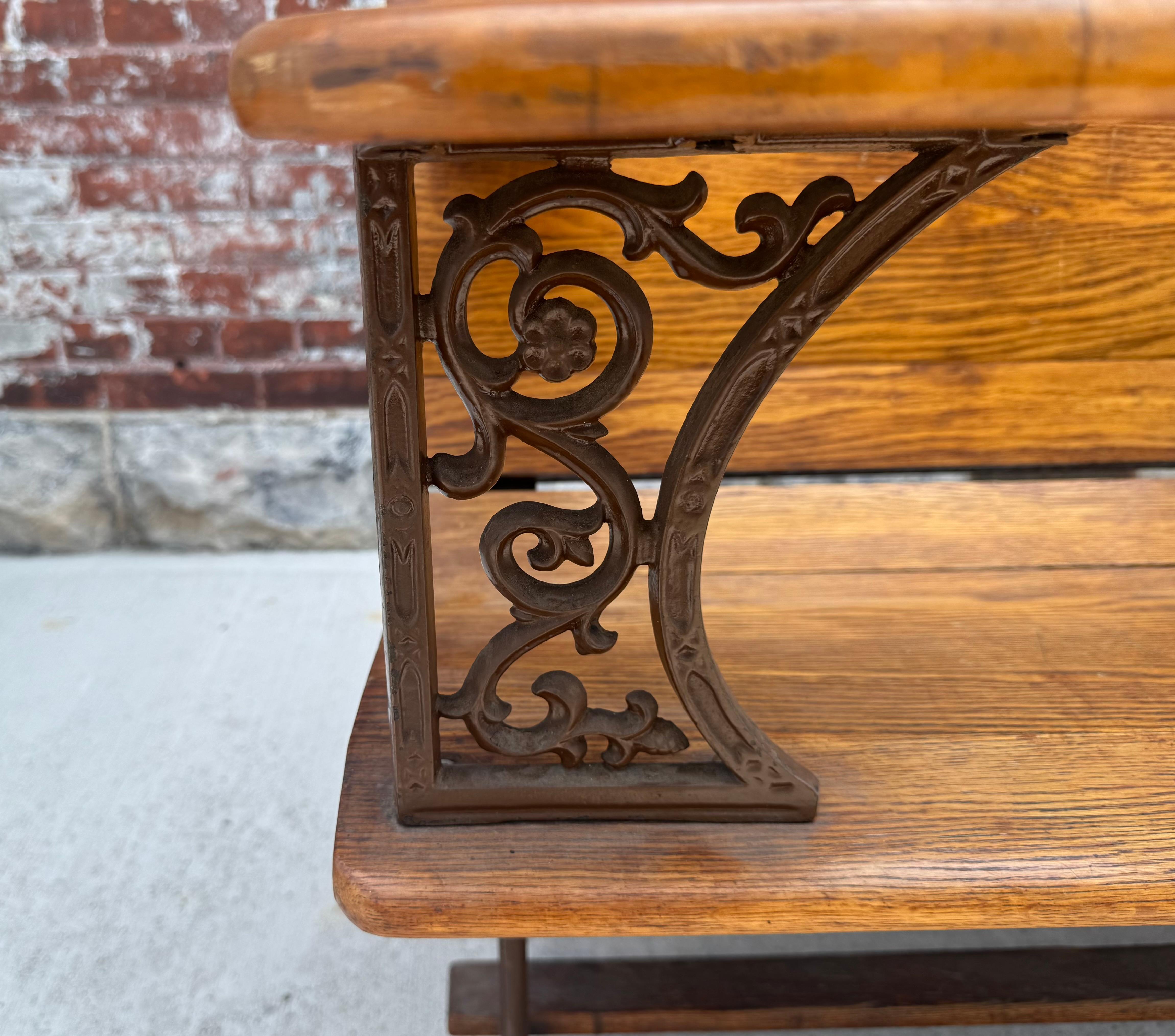 Antique early 1900's Industrial Wood &  Cast Iron School House Bench For Sale 6