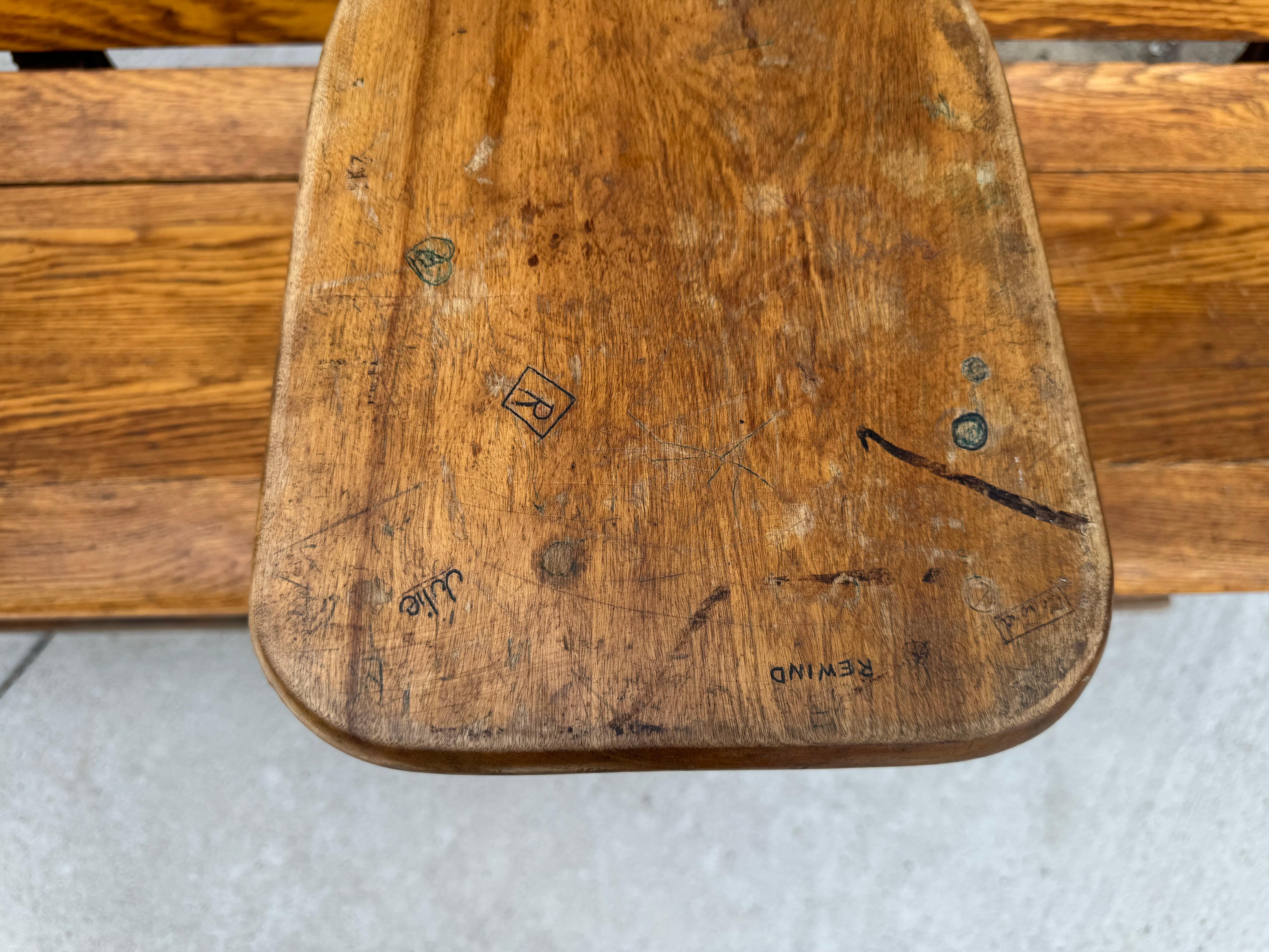 Early 20th Century Antique early 1900's Industrial Wood &  Cast Iron School House Bench For Sale