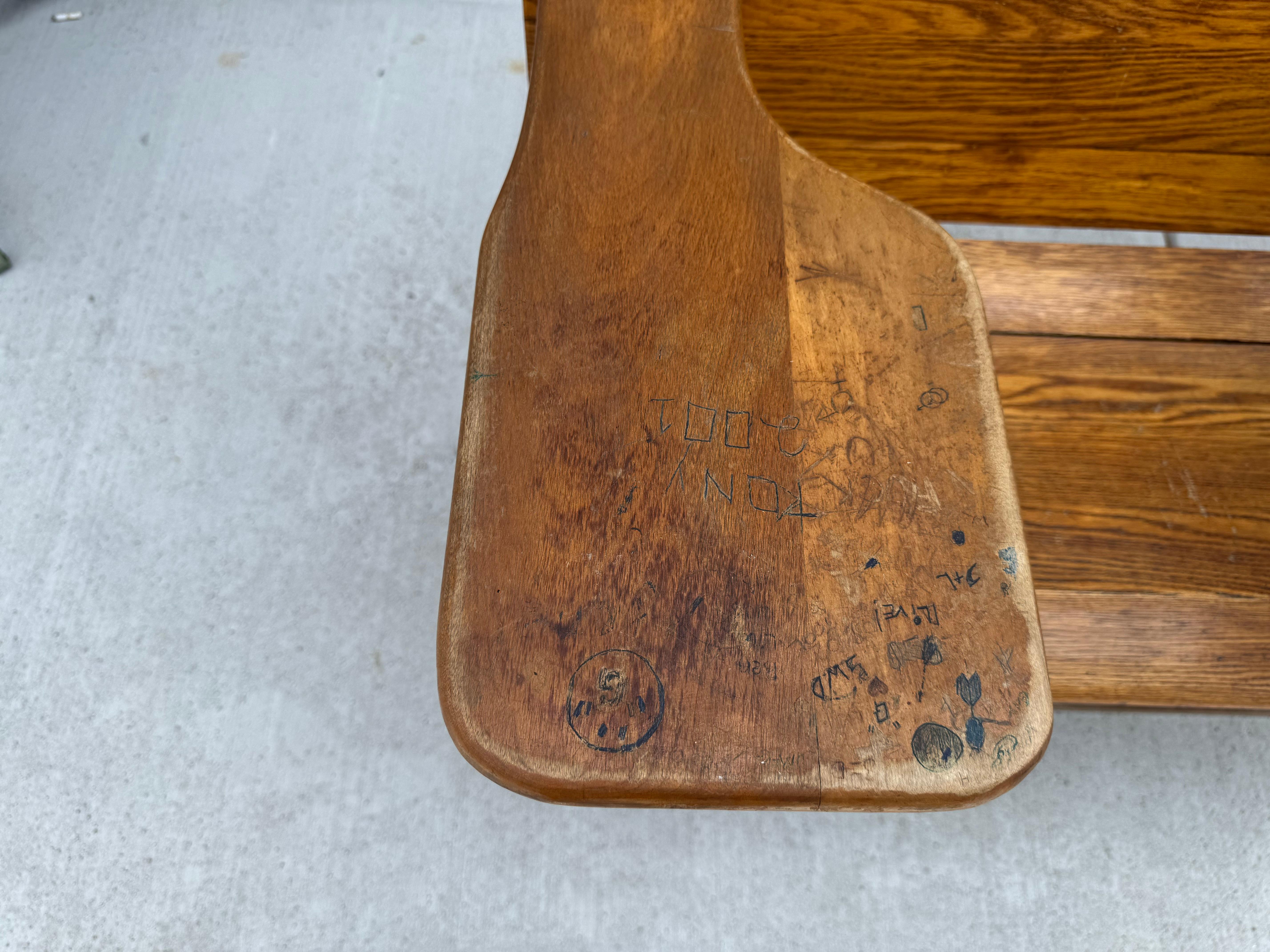 Antique early 1900's Industrial Wood &  Cast Iron School House Bench For Sale 4