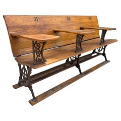 Antique early 1900's Industrial Wood &  Cast Iron School House Bench