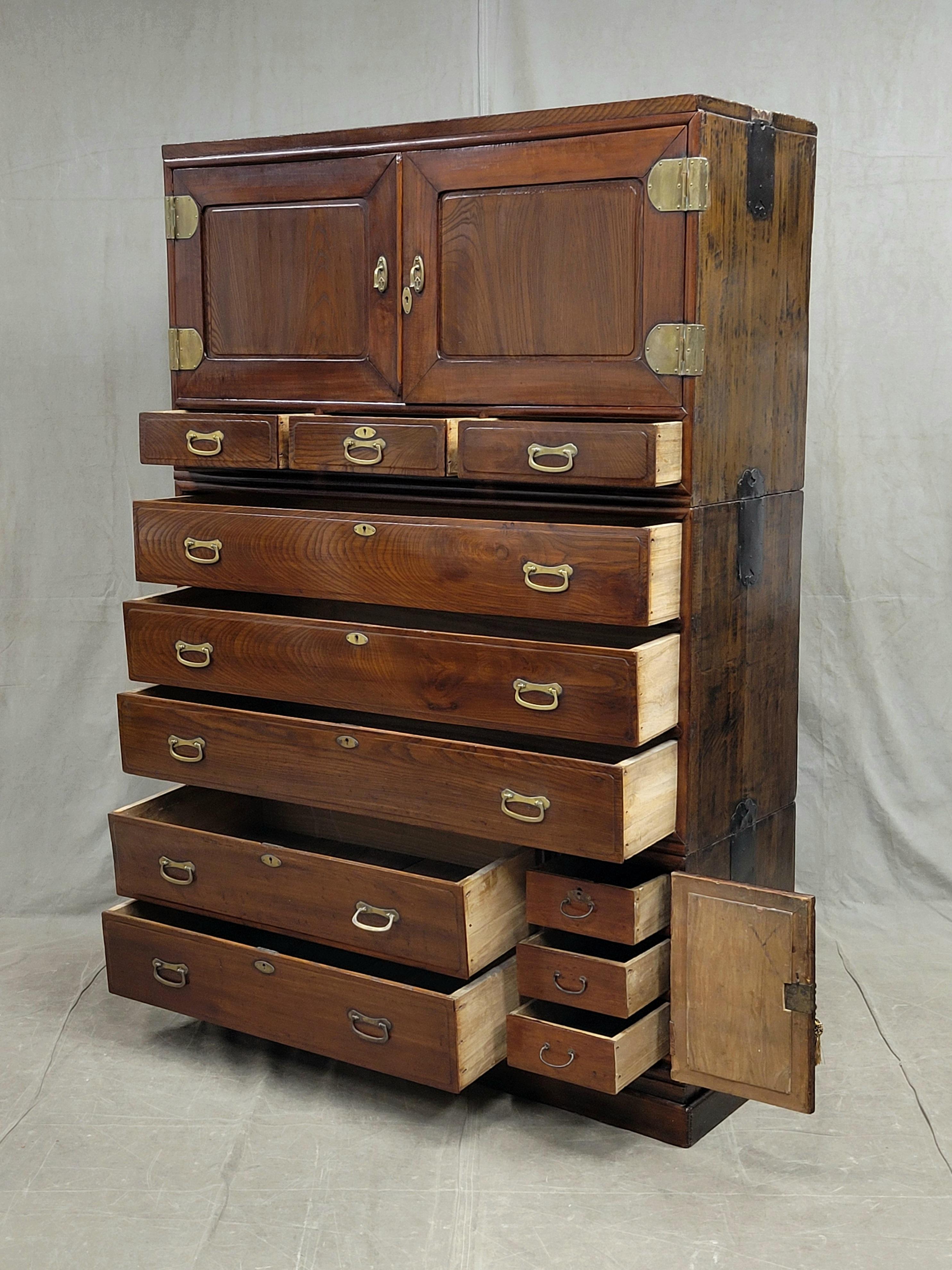 Japonisme Vintage Large Korean (In the Japanese Style) 14 Drawer Tansu Chest For Sale