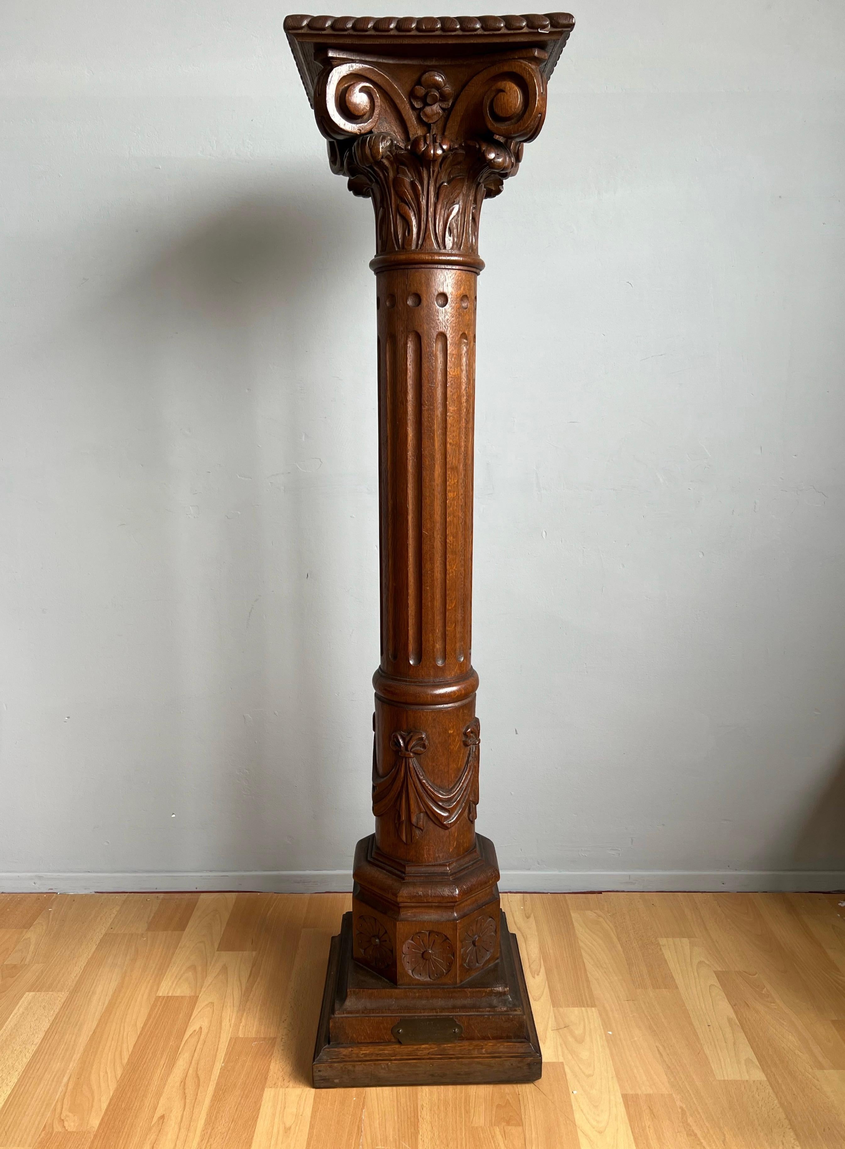 Antique Early 1900s Majestic Hand Carved Oak Display Sculpture Stand / Pedestal For Sale 7