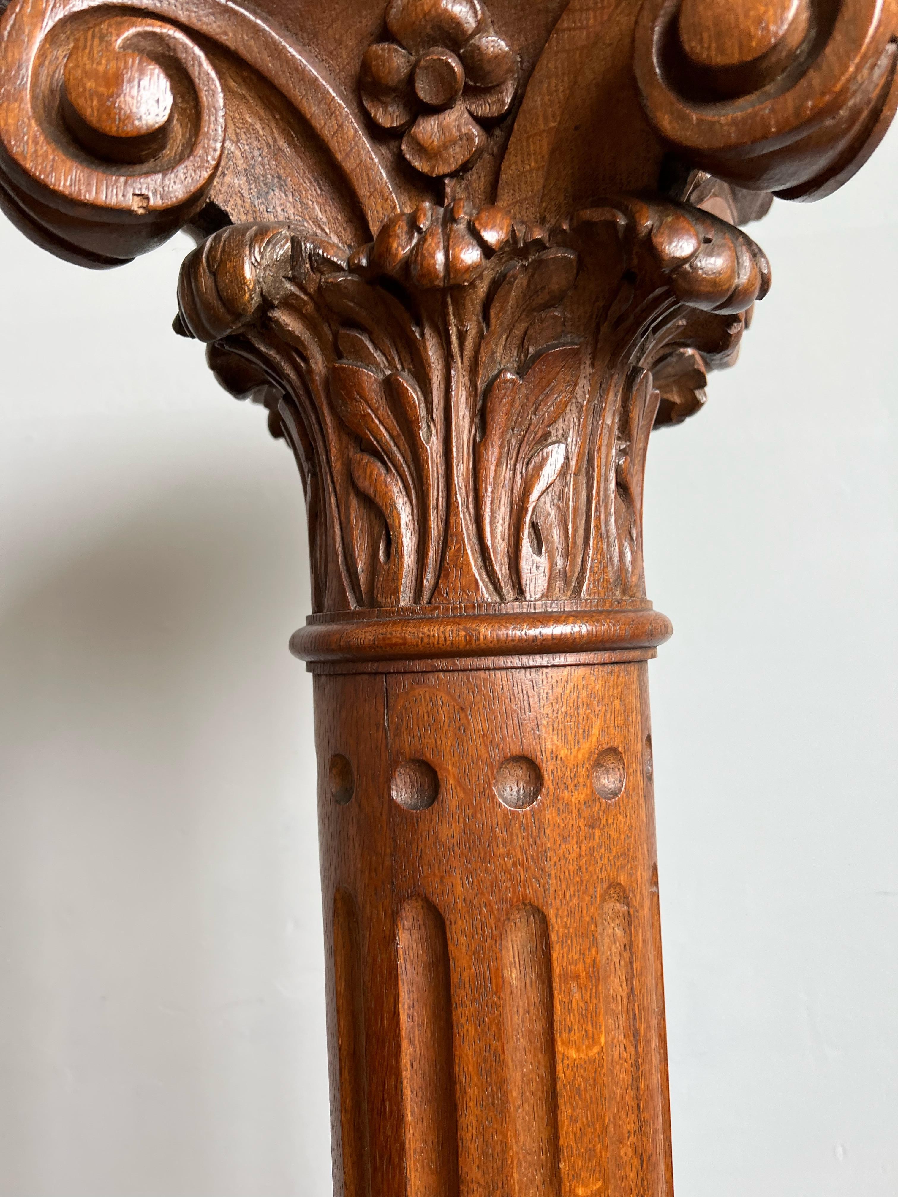 Patinated Antique Early 1900s Majestic Hand Carved Oak Display Sculpture Stand / Pedestal For Sale