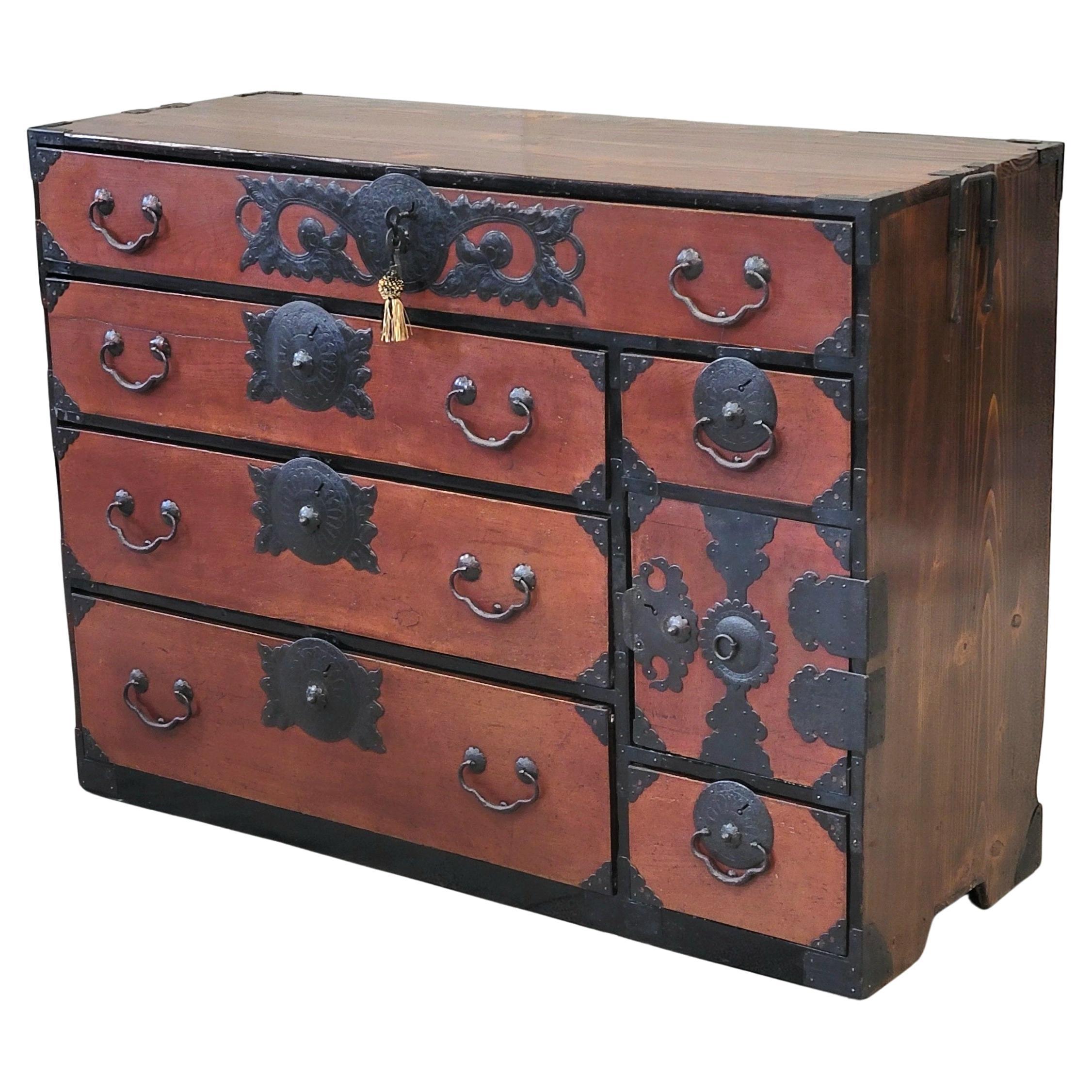 Antique Early 1900s Meiji Period Japanese Tansu Chest
