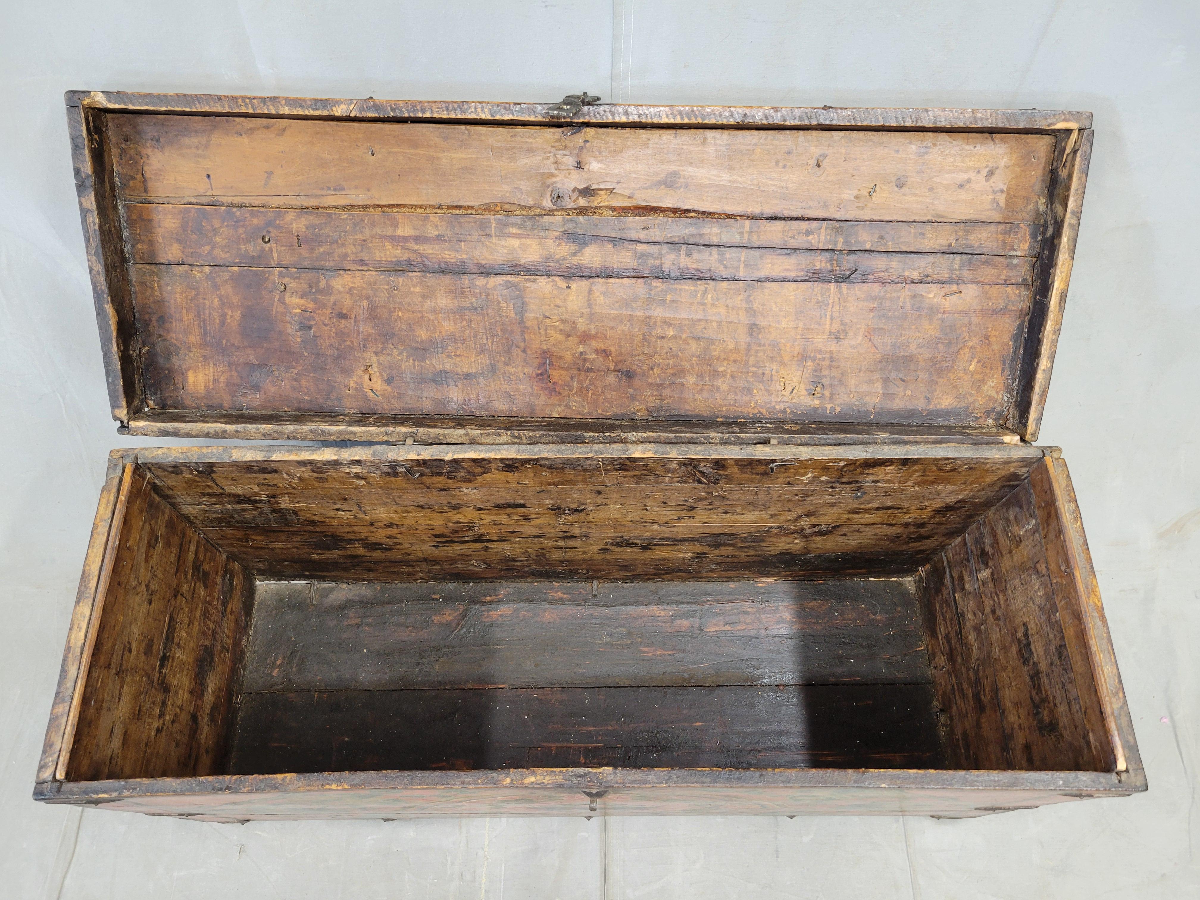 Antique Early 1900s Tibetan Trunk With Original Paint in Flaming Jewel Motif 4