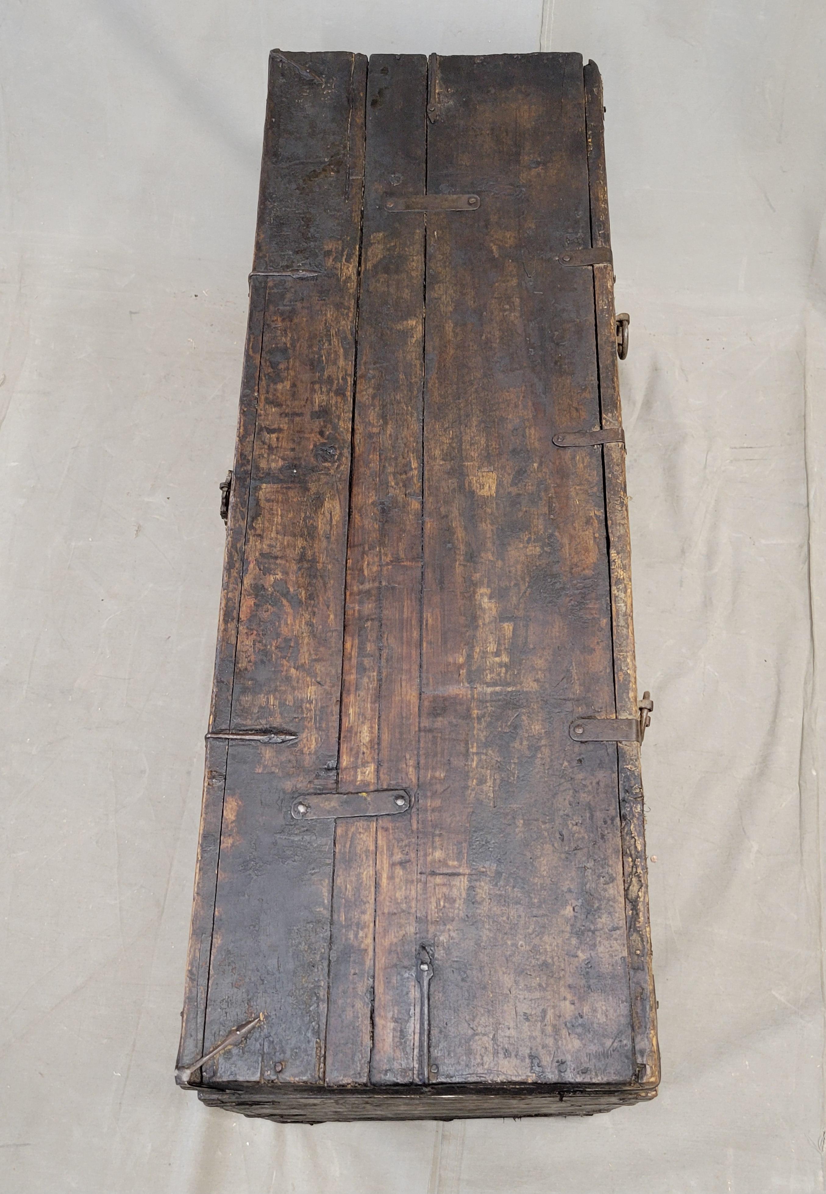 Wood Antique Early 1900s Tibetan Trunk With Original Paint in Flaming Jewel Motif
