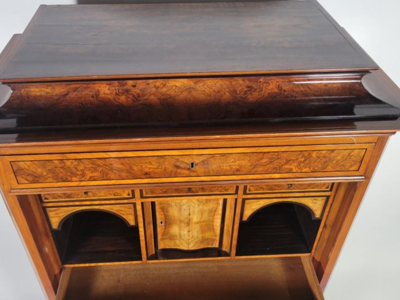 Austrian Antique Early 19c Biedermeier Burl Walnut Secretary Desk