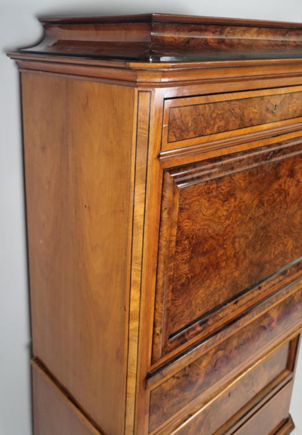 Antique Early 19c Biedermeier Burl Walnut Secretary Desk 2