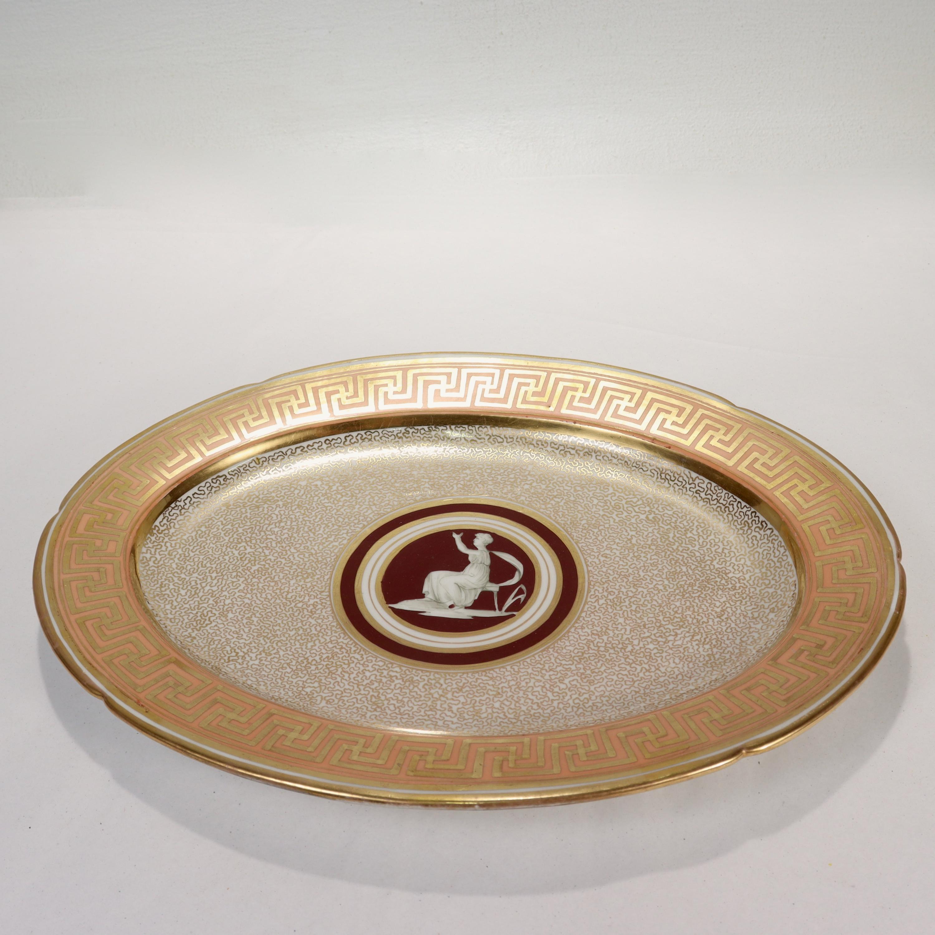 Antique Early 19c English Regency Coalport Porcelain Neoclassical Serving Tray In Good Condition For Sale In Philadelphia, PA