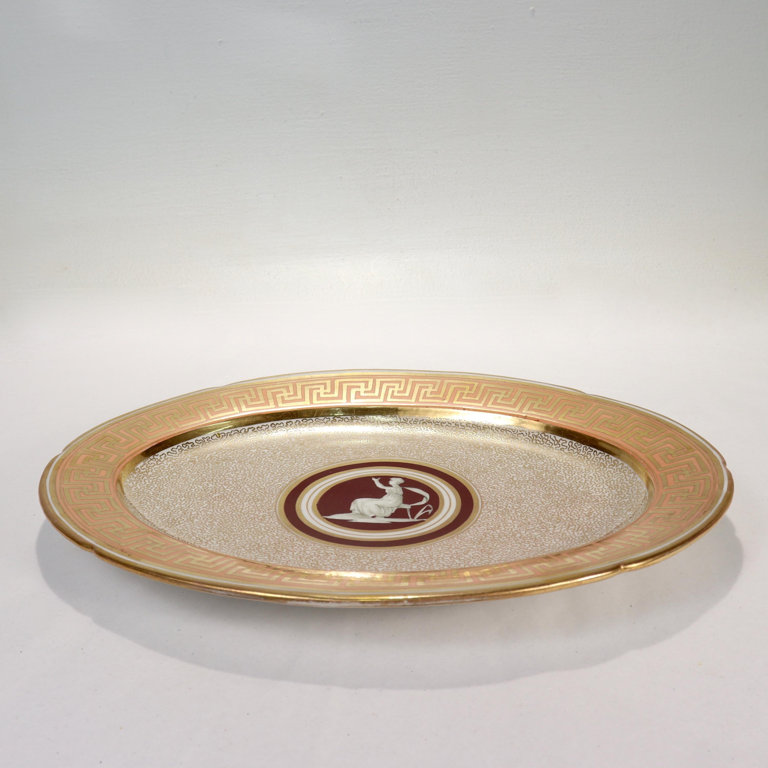 Antique Early 19c English Regency Coalport Porcelain Neoclassical Serving Tray For Sale 1