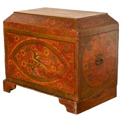 Antique Early 19C Swedish Hand Painted Pine Coffer Folk Art Blanket Dowry Chest