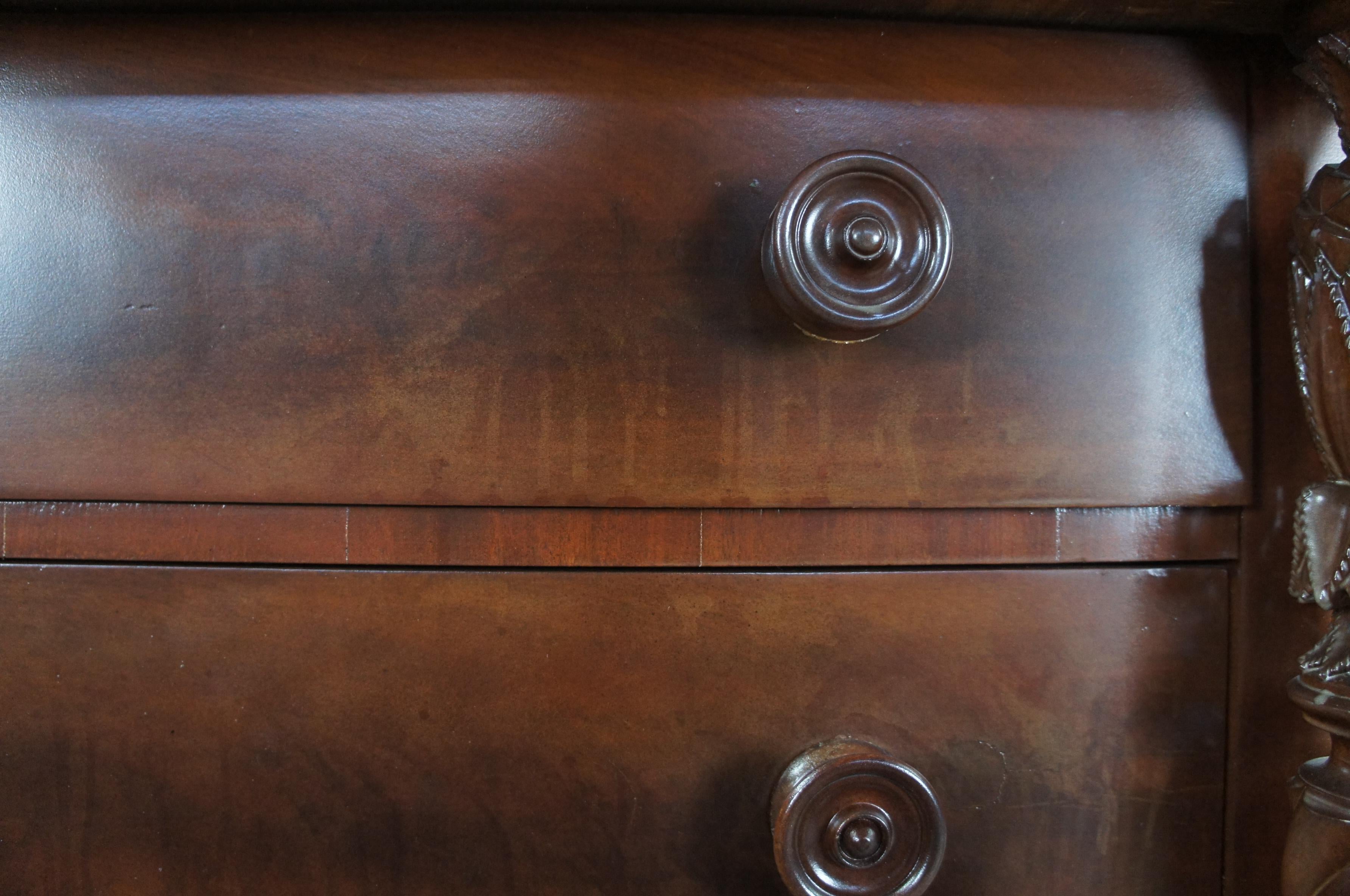 Antique Early 19th C. American Empire Crotch Mahogany Stepback Dresser Chest 1