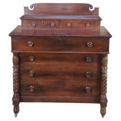 Used Early 19th C. American Empire Crotch Mahogany Stepback Dresser Chest