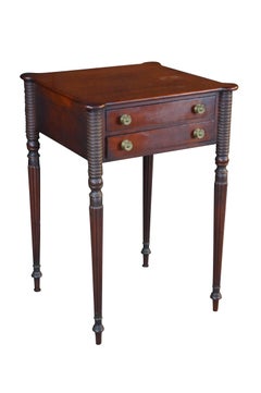 Antique Early 19th C. American Federal Mahogany Carved Work Table Nightstand