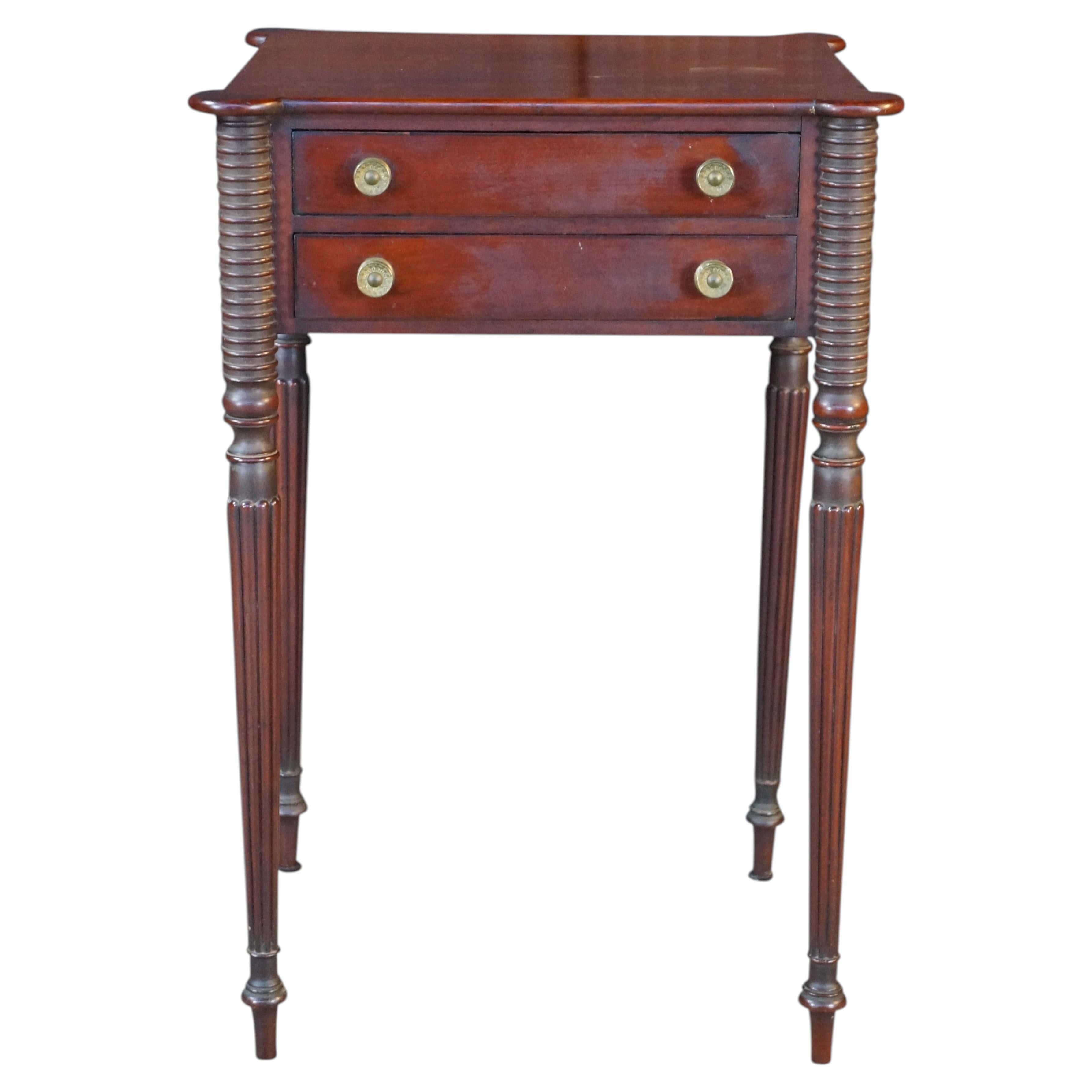 Antique Early 19th C. American Federal Mahogany Carved Work Table Nightstand
