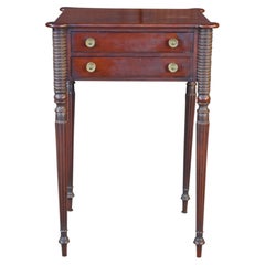 Antique Early 19th C. American Federal Mahogany Carved Work Table Nightstand