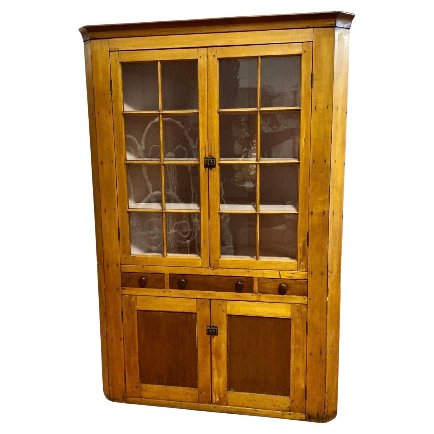 Antique Early 19th C. American Maple And Pine Corner Cabinet