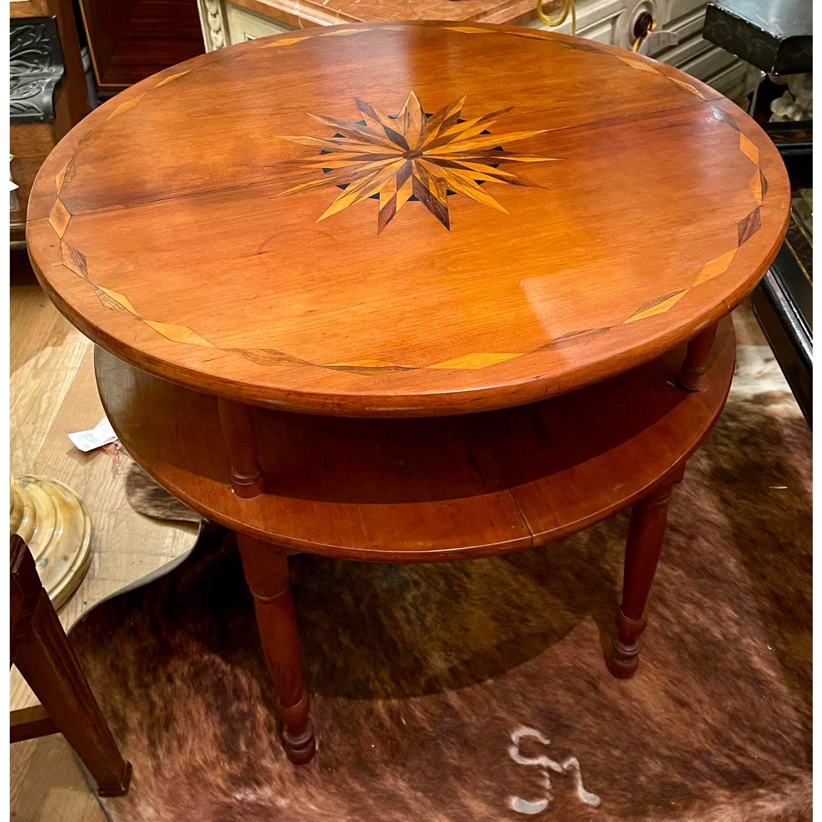 Wood Antique Early 19th Century American Sheraton Inlaid Cherry Table For Sale