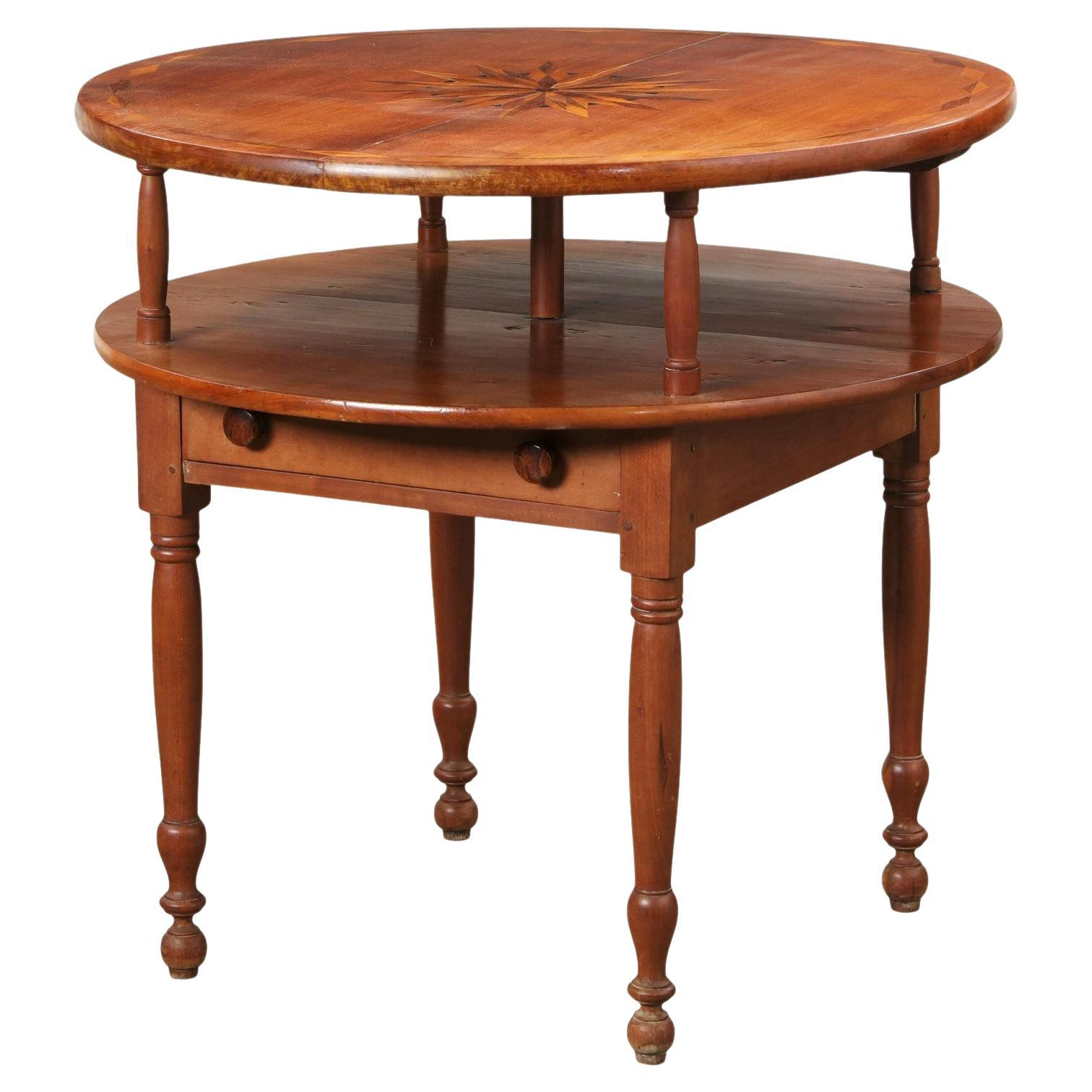 Antique Early 19th Century American Sheraton Inlaid Cherry Table For Sale