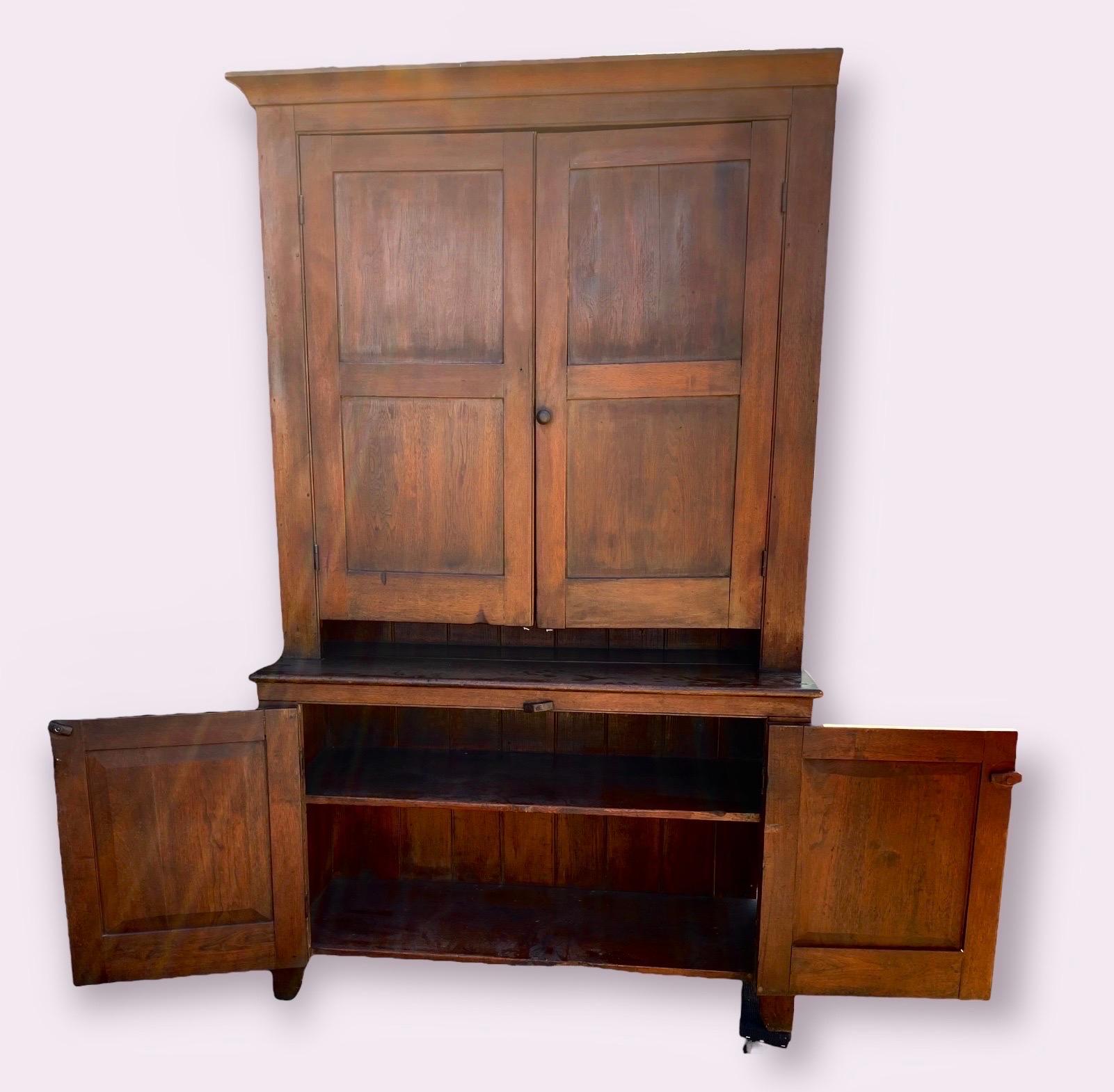 19th Century Antique Early 19th C. Amish Cherry-Wood Step-Back Cupboard