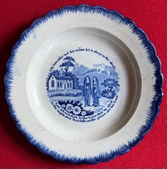 Antique Early 19th c. English Blue Feather Edge Plate with Thomas Moore Poem