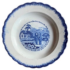 Antique Early 19th c. English Blue Feather Edge Plate with Thomas Moore Poem