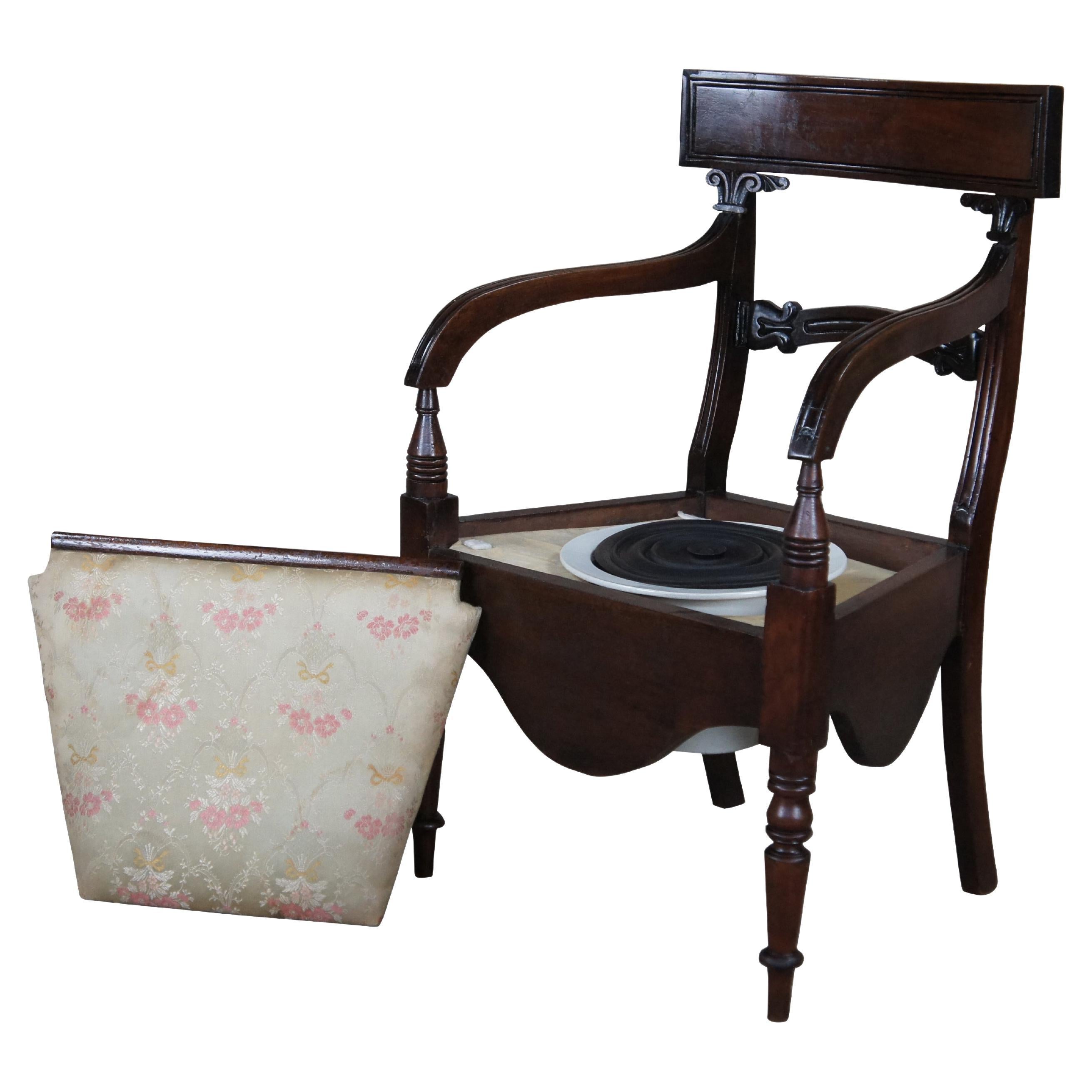 Antique Early 19th C. English Regency Mahogany Chamber Pot Commode Arm Chair