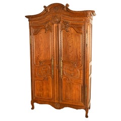 Antique Early 19th C French Carved Oak Wedding Armoire Wardrobe Normandy 1820