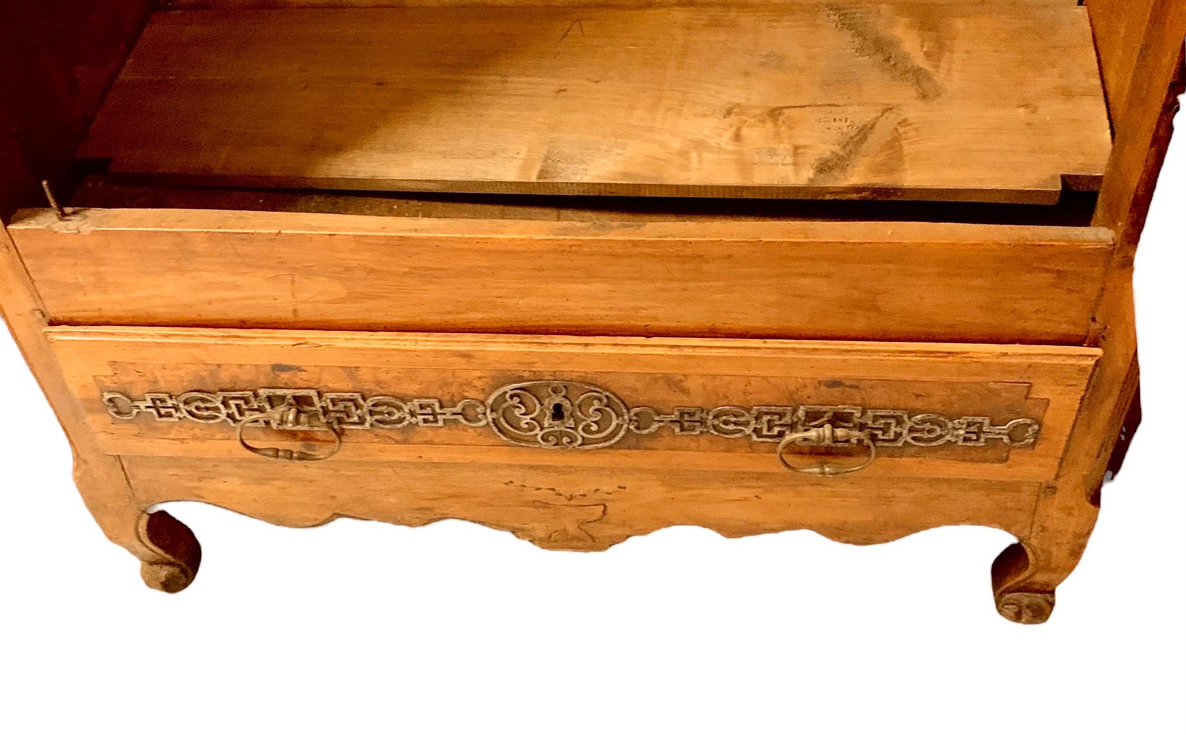 19th Century Antique Early 19th C. French Provincial Hand Carved Elm and Burled Elm Bonnetier