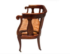Antique Early 19th C Mahogany & Tufted Leather Sofa Settee