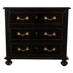 Antique Early 19th C Regency Ebonized Japanned Lacquered Pine Chest Drawers 1820