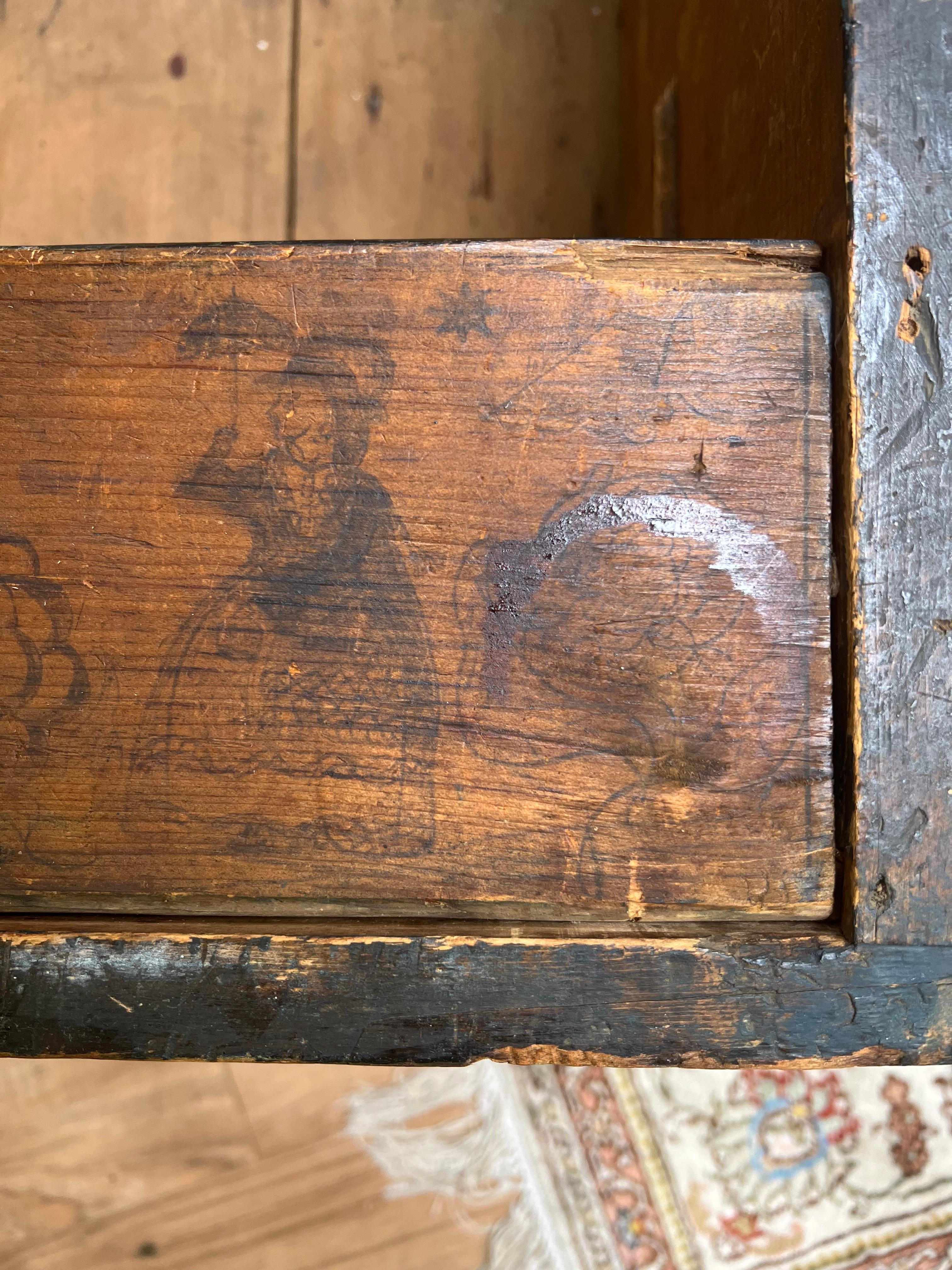 Antique Early 19th Century Becketed Maine Sea Chest in Original Blue Paint For Sale 9
