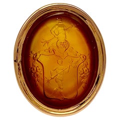 Antique Early 19th Century Carnelian Intaglio Crest 14 Karat Gold Frame   
