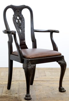 Antique Early 19th Century Carved Padouk Carver Armchair / Desk Chair