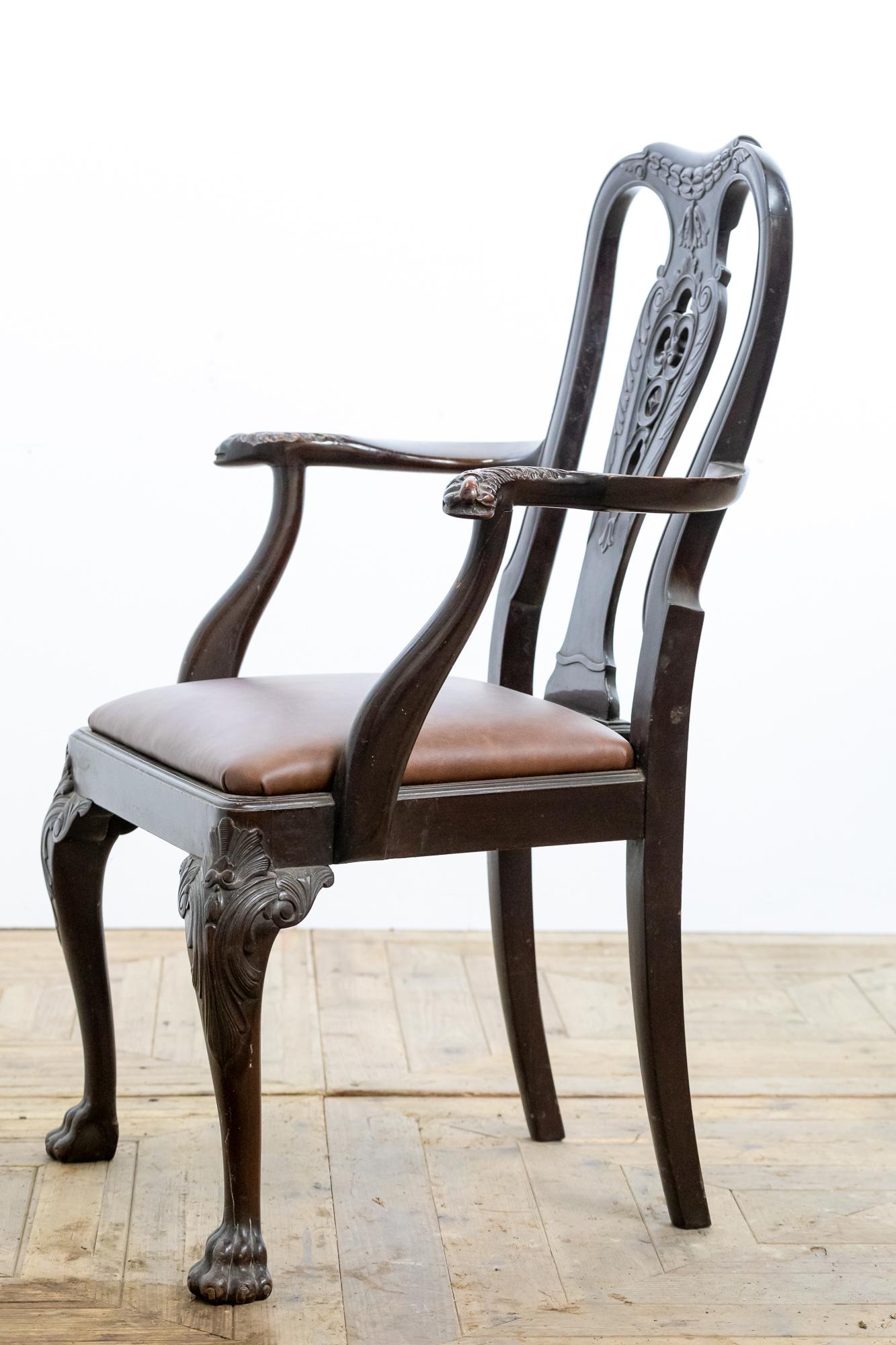 Hand-Carved Antique Early 19th Century Carved Padouk Carver Armchair / Desk Chair For Sale